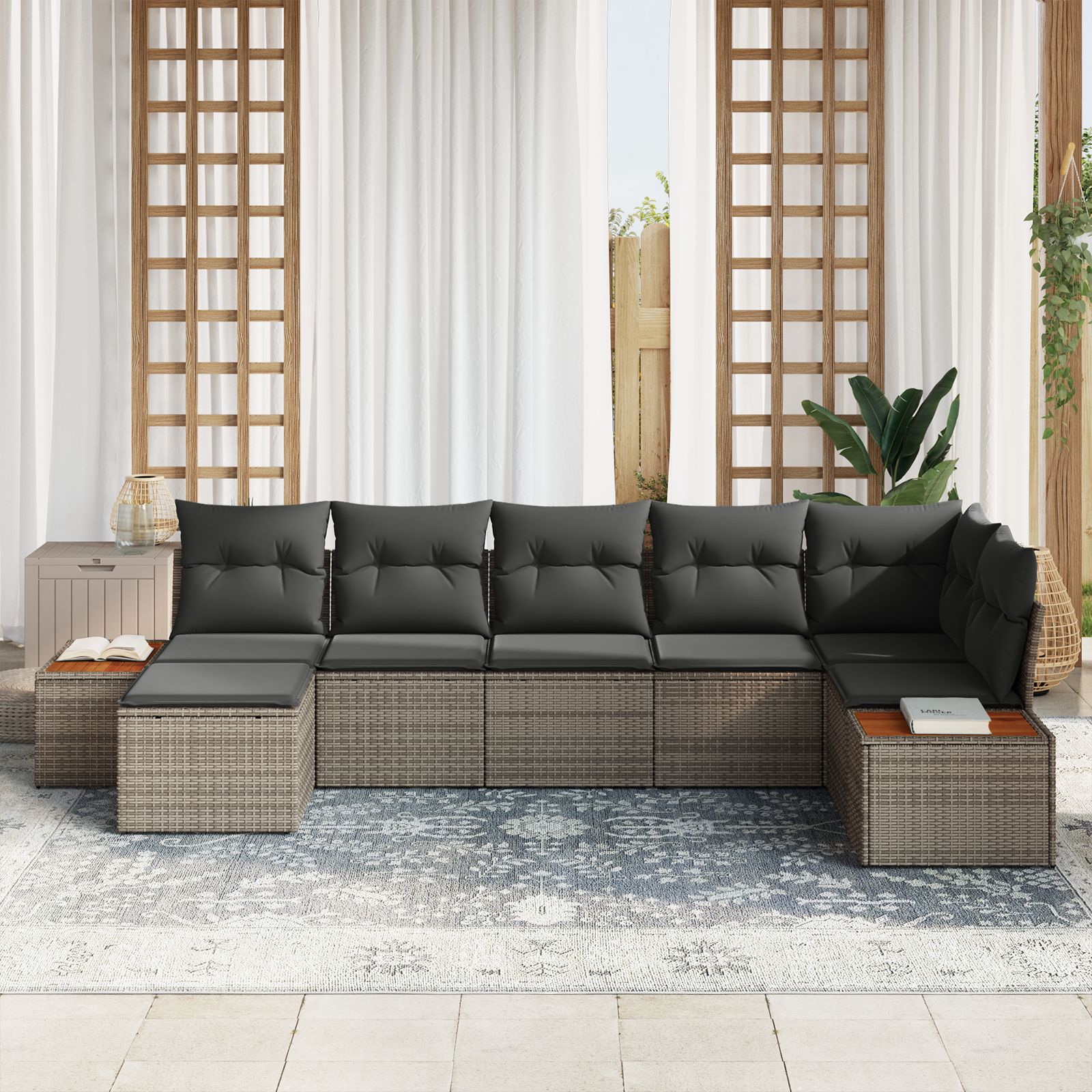 vidaXL Set de canapele pentru grădină 7 pcs Gri 319 x 154 x 85 cm