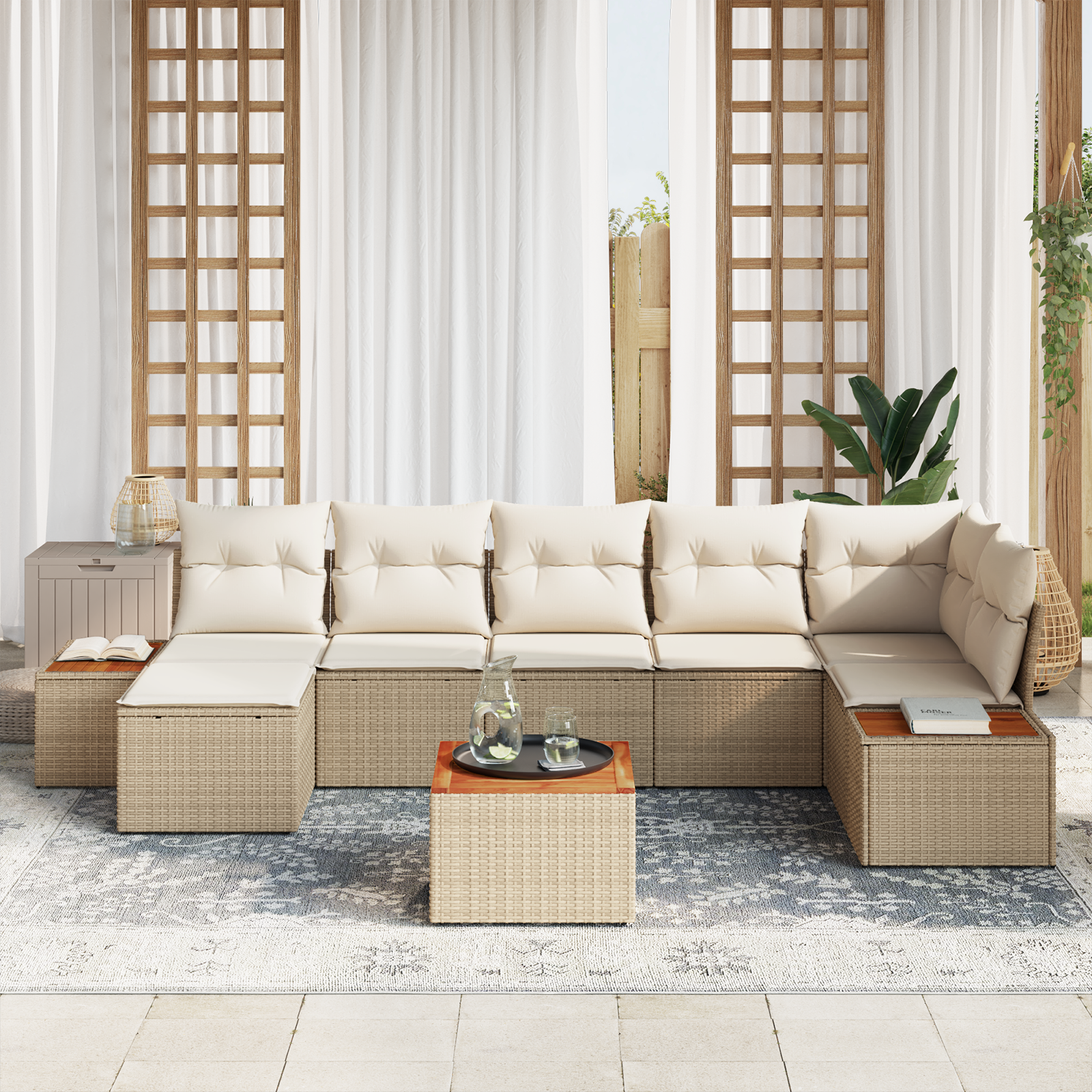 vidaXL Set de canapele pentru grădină cu pernă 8 pcs bej și crem