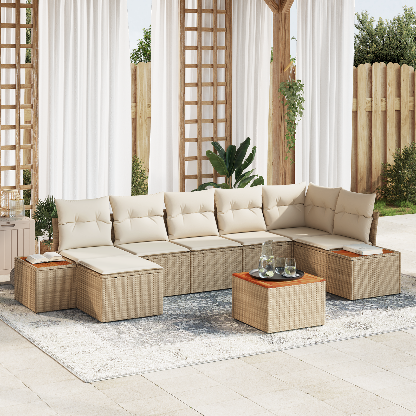 vidaXL Set de canapele pentru grădină cu pernă 8 pcs bej și crem