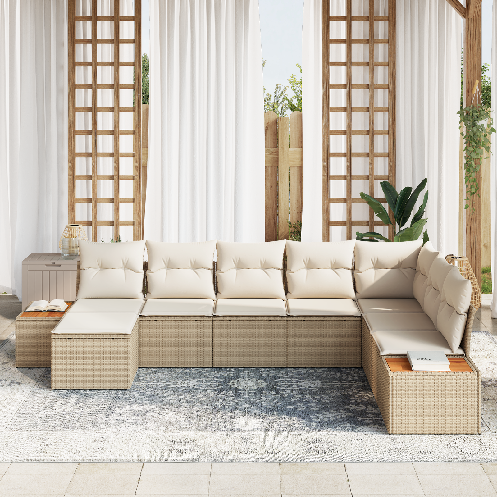 vidaXL Set de canapele pentru grădină cu pernă 8 pcs bej și crem
