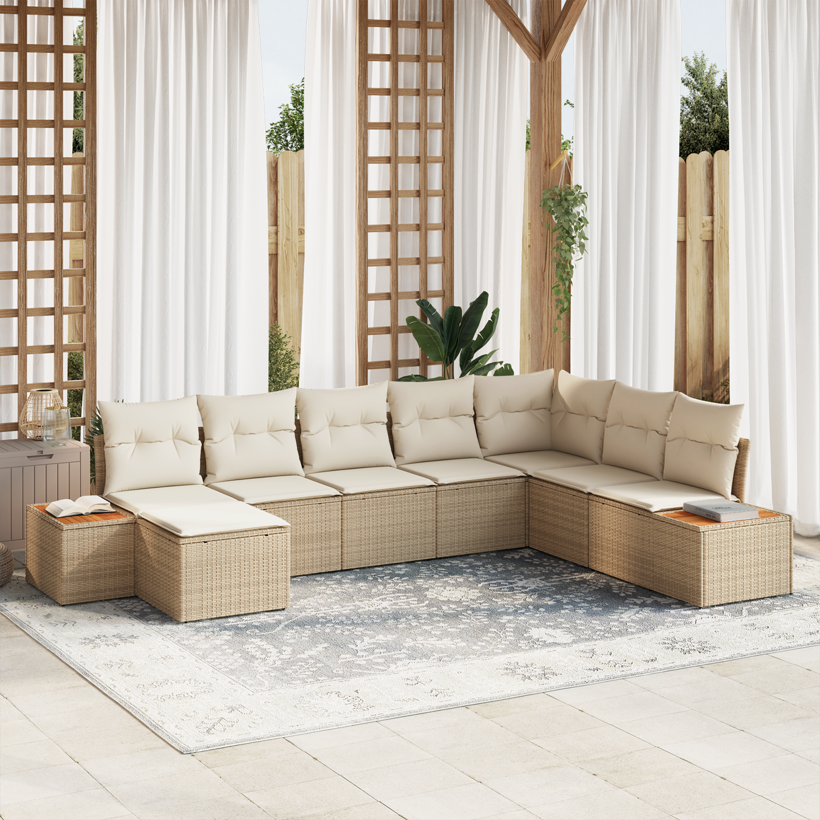 vidaXL Set de canapele pentru grădină cu pernă 8 pcs bej și crem