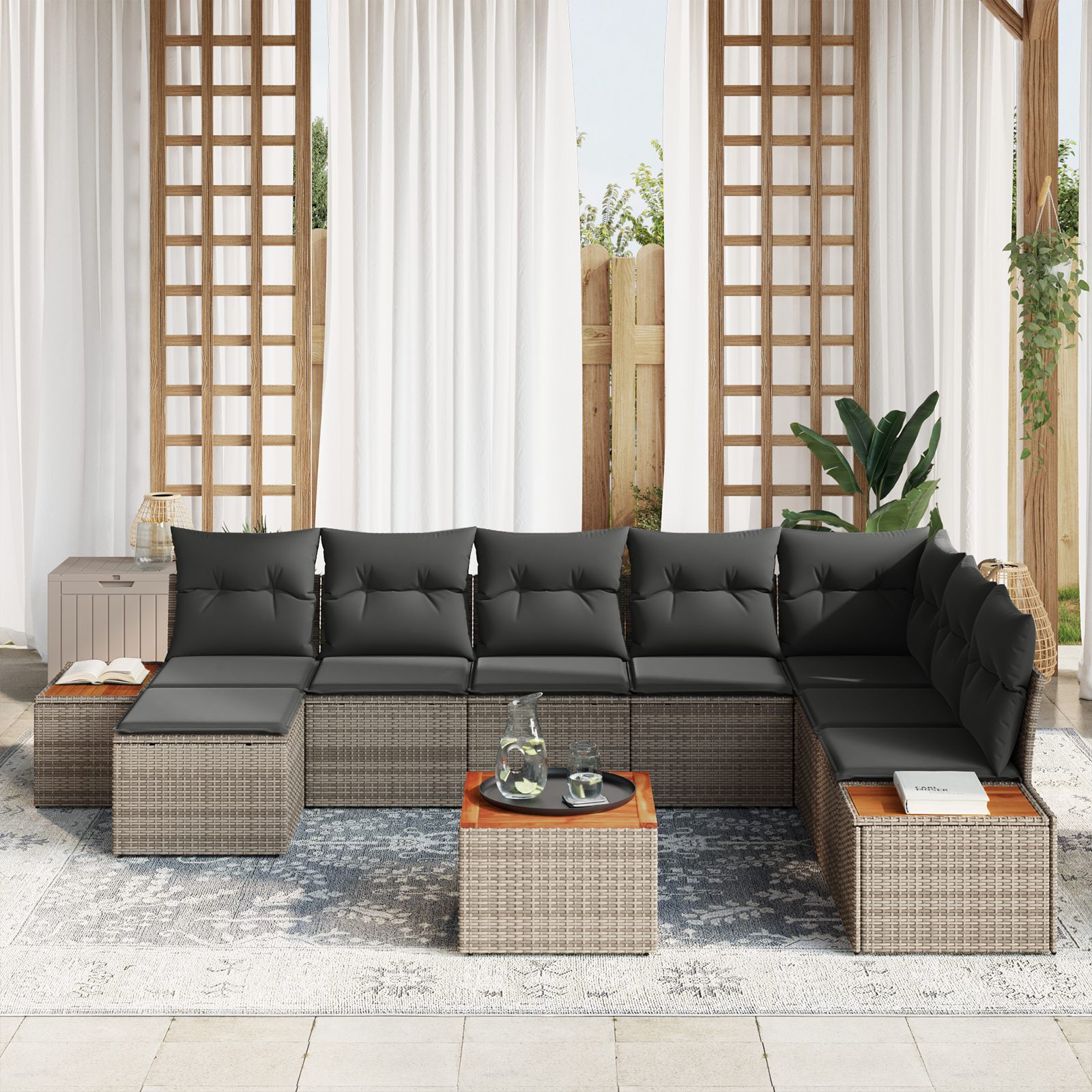 vidaXL Set de canapele pentru grădină 9 pcs Gri 319 x 209 x 85 cm