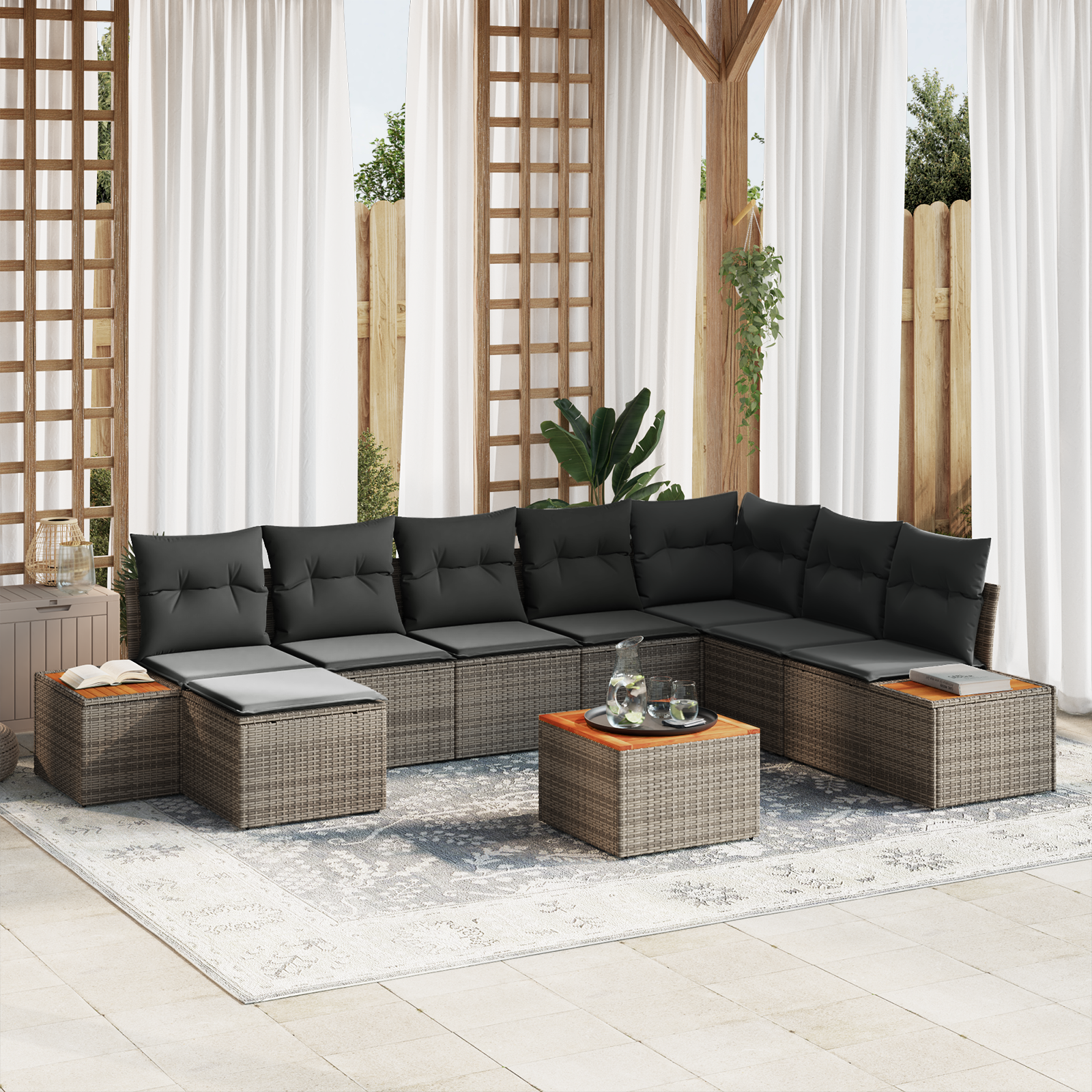 vidaXL Set de canapele pentru grădină 9 pcs Gri 319 x 209 x 85 cm