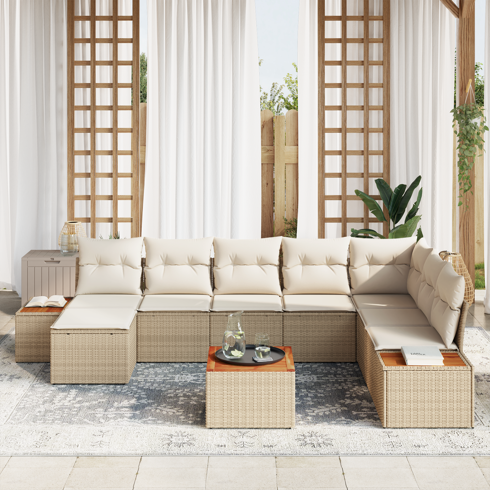 vidaXL Set de canapele pentru grădină cu pernă 9 pcs bej și crem