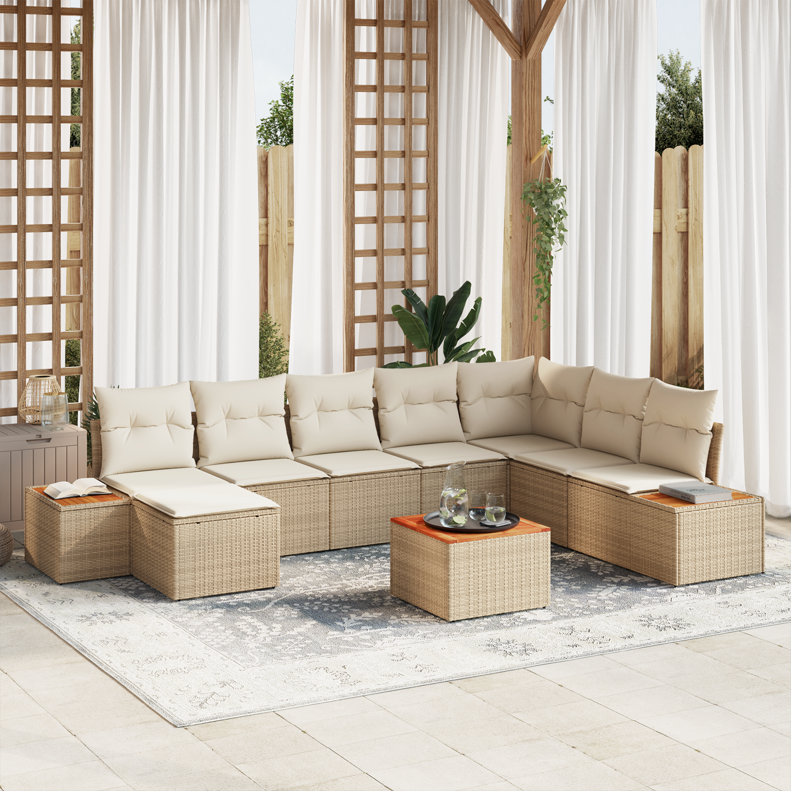 vidaXL Set de canapele pentru grădină cu pernă 9 pcs bej și crem