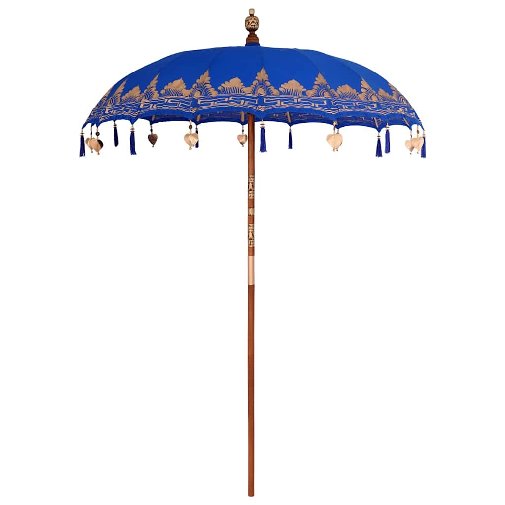 vidaXL Parasol Balinez 260 albastru 180-190 cm Bumbac și lemn masiv