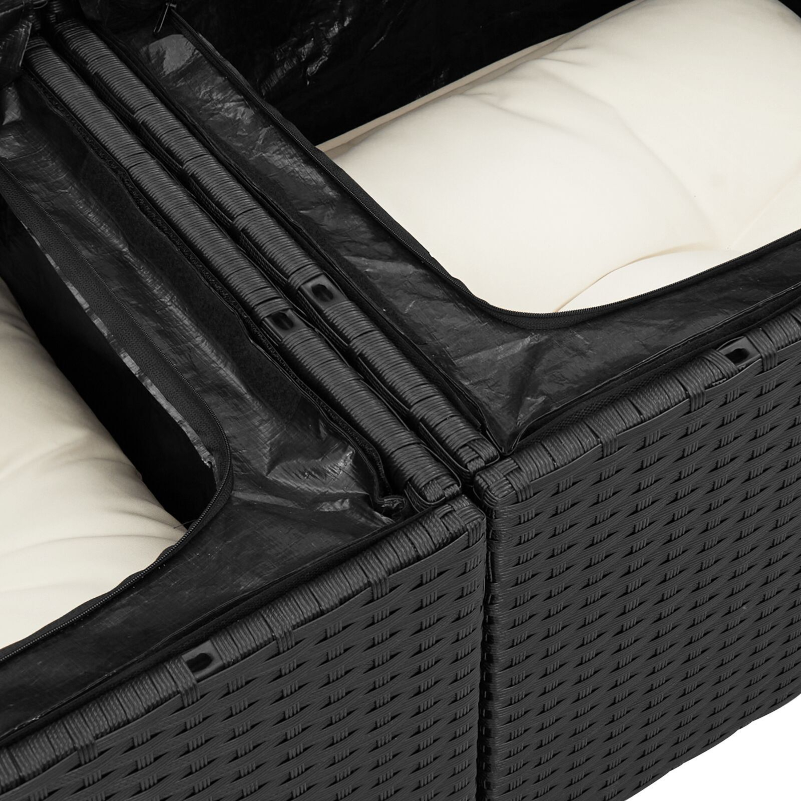 Set canapea de grădină vidaXL cu 5 piese și perne Negru Ratan Poliester Set canapea de grădină vidaXL cu 5 piese și perne Negru Ratan Poliester