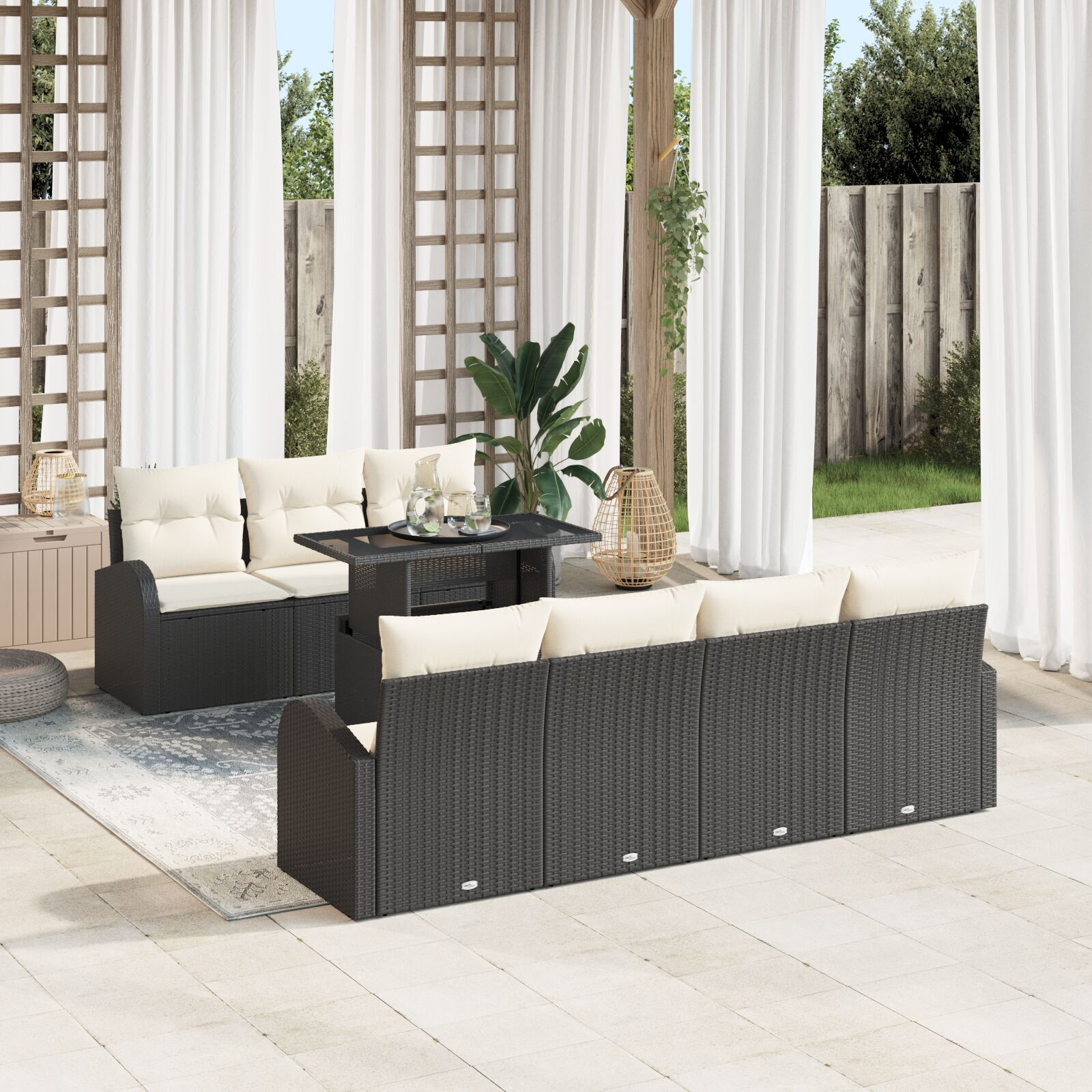 vidaXL Set de canapele pentru grădină 8 pcs Negru 100 x 55 x 73 cm