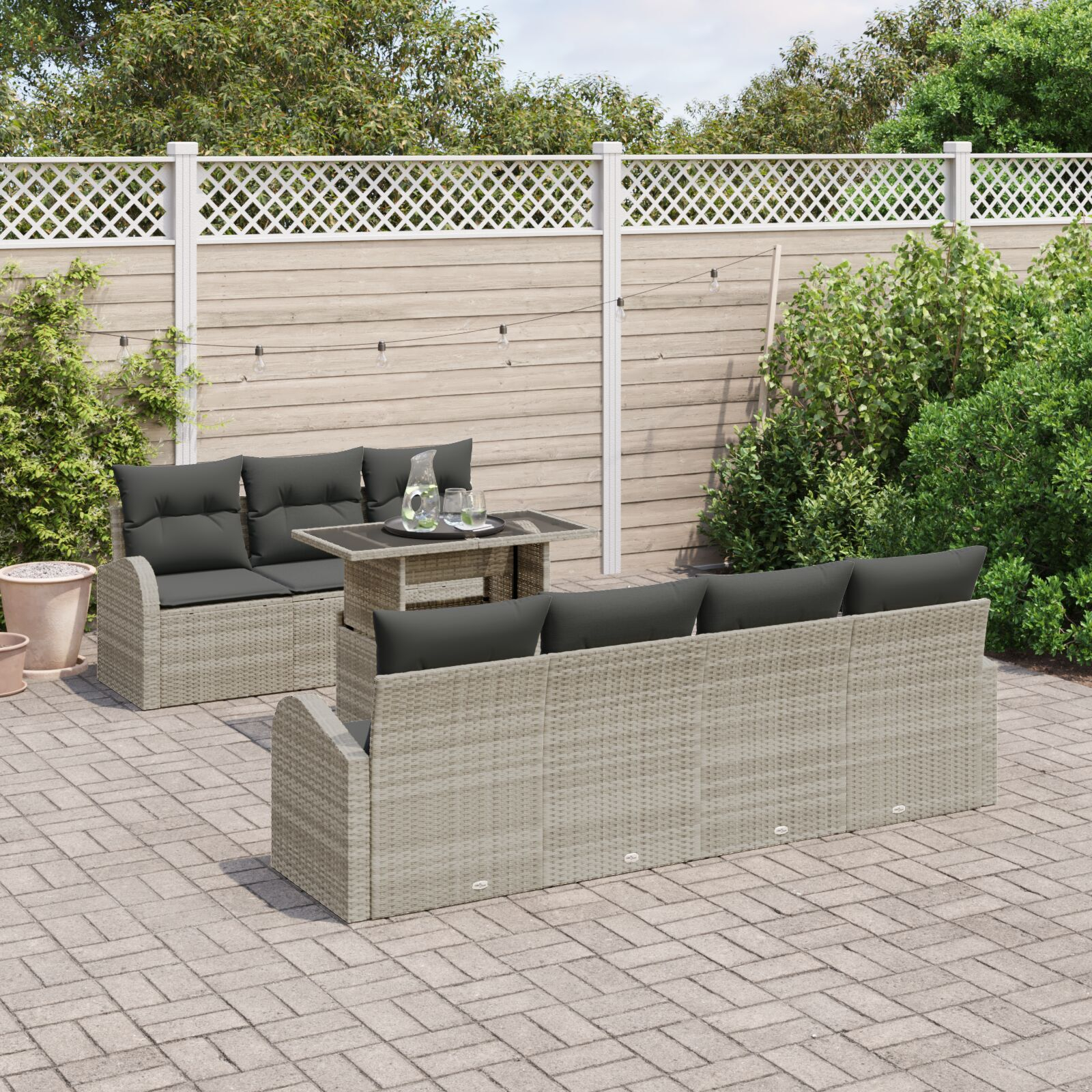 vidaXL Set de canapele pentru grădină cu pernă 8 pcs Gri deschis