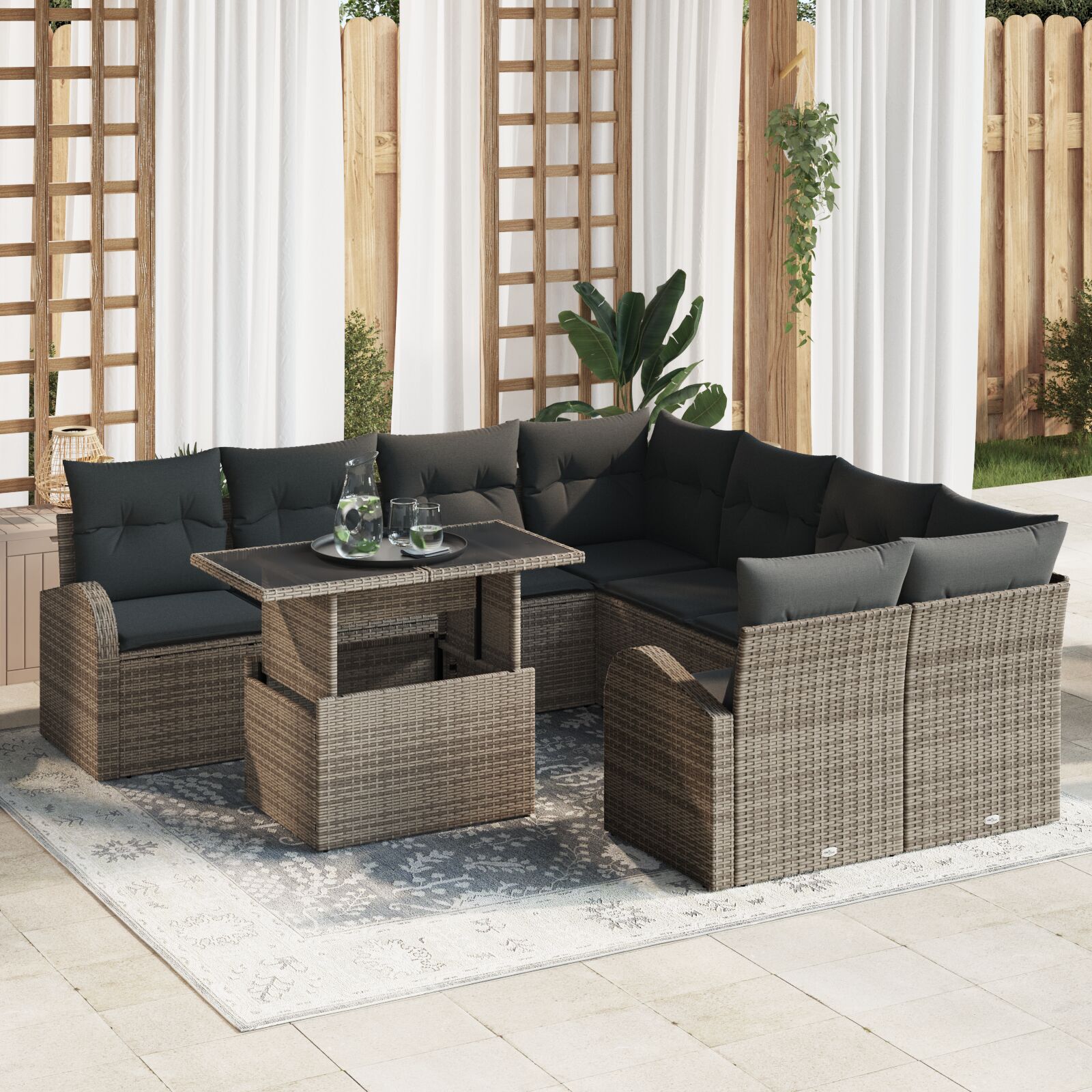 vidaXL Set de canapele pentru grădină 9 pcs Gri 100 x 55 x 73 cm