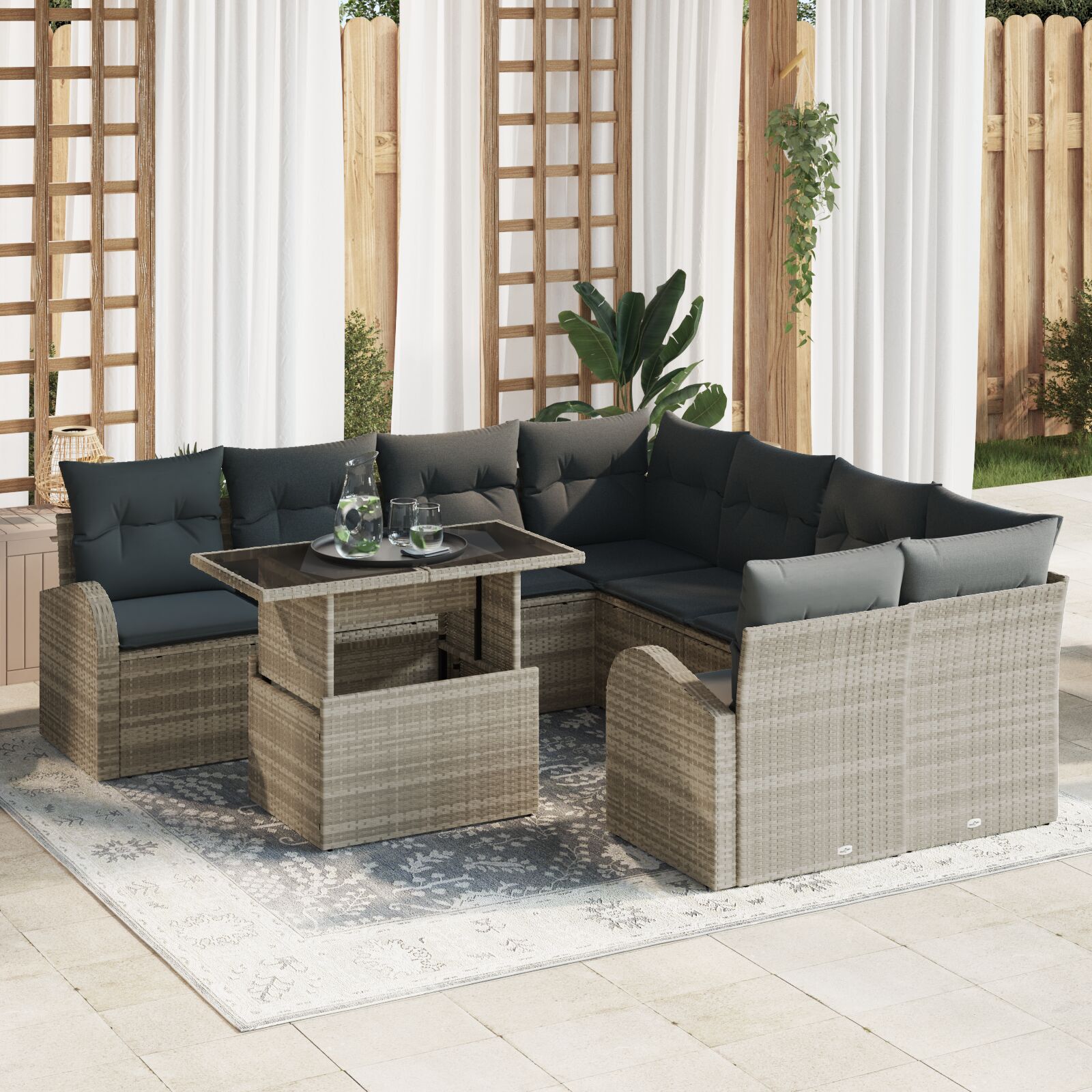 vidaXL Set de canapele pentru grădină 9 pcs Gri deschis Poli Rattan