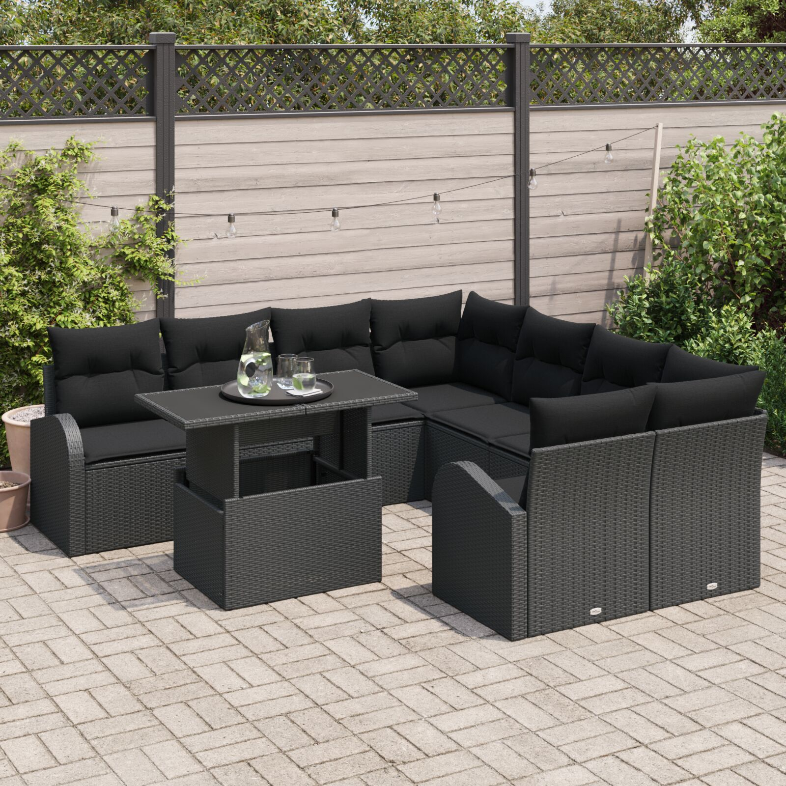 vidaXL Set de canapele pentru grădină 9 pcs Negru 100 x 55 x 73 cm