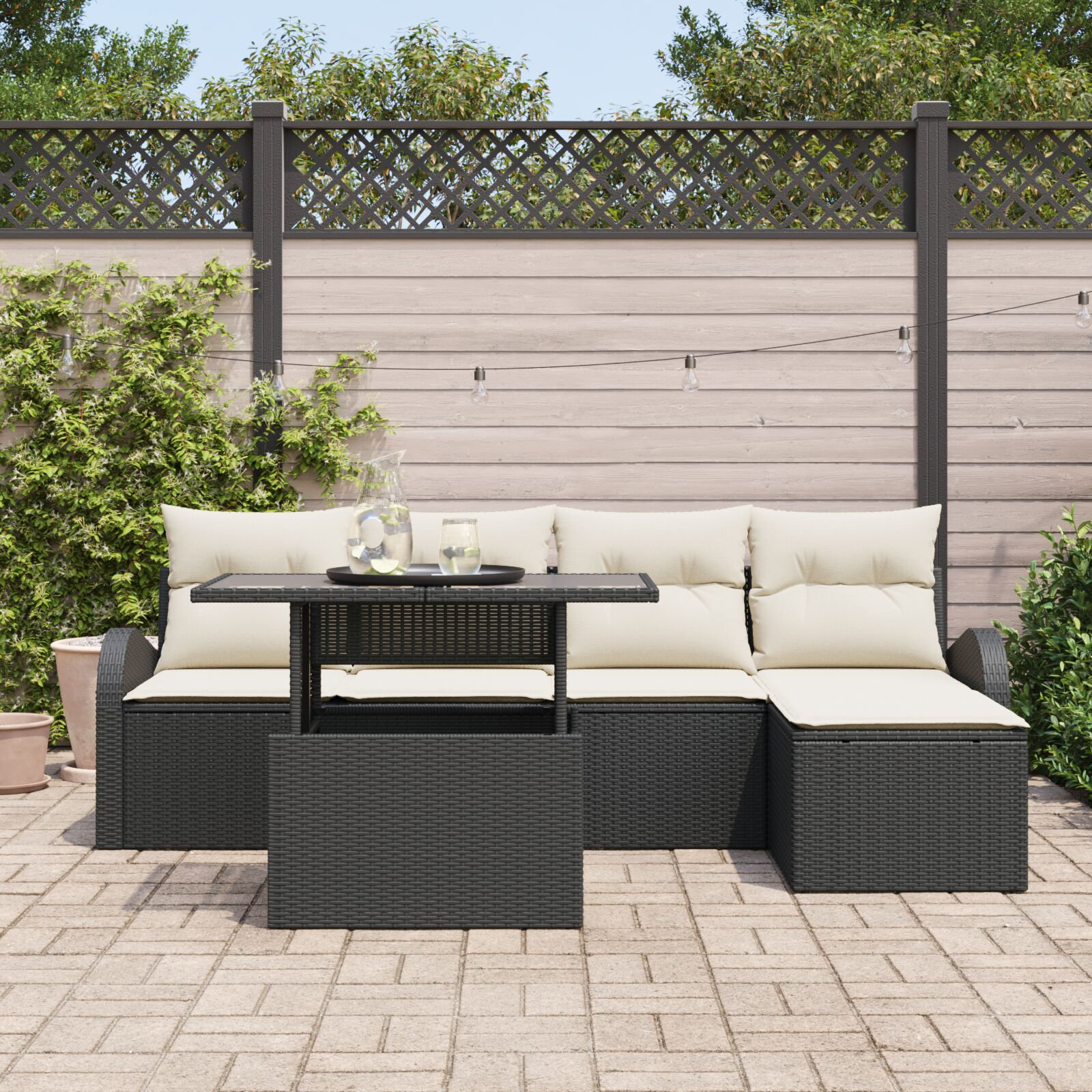 vidaXL Set de canapele pentru grădină cu pernă 6 pcs Negru Rattan poli vidaXL Set de canapele pentru grădină cu pernă 6 pcs Negru Rattan poli