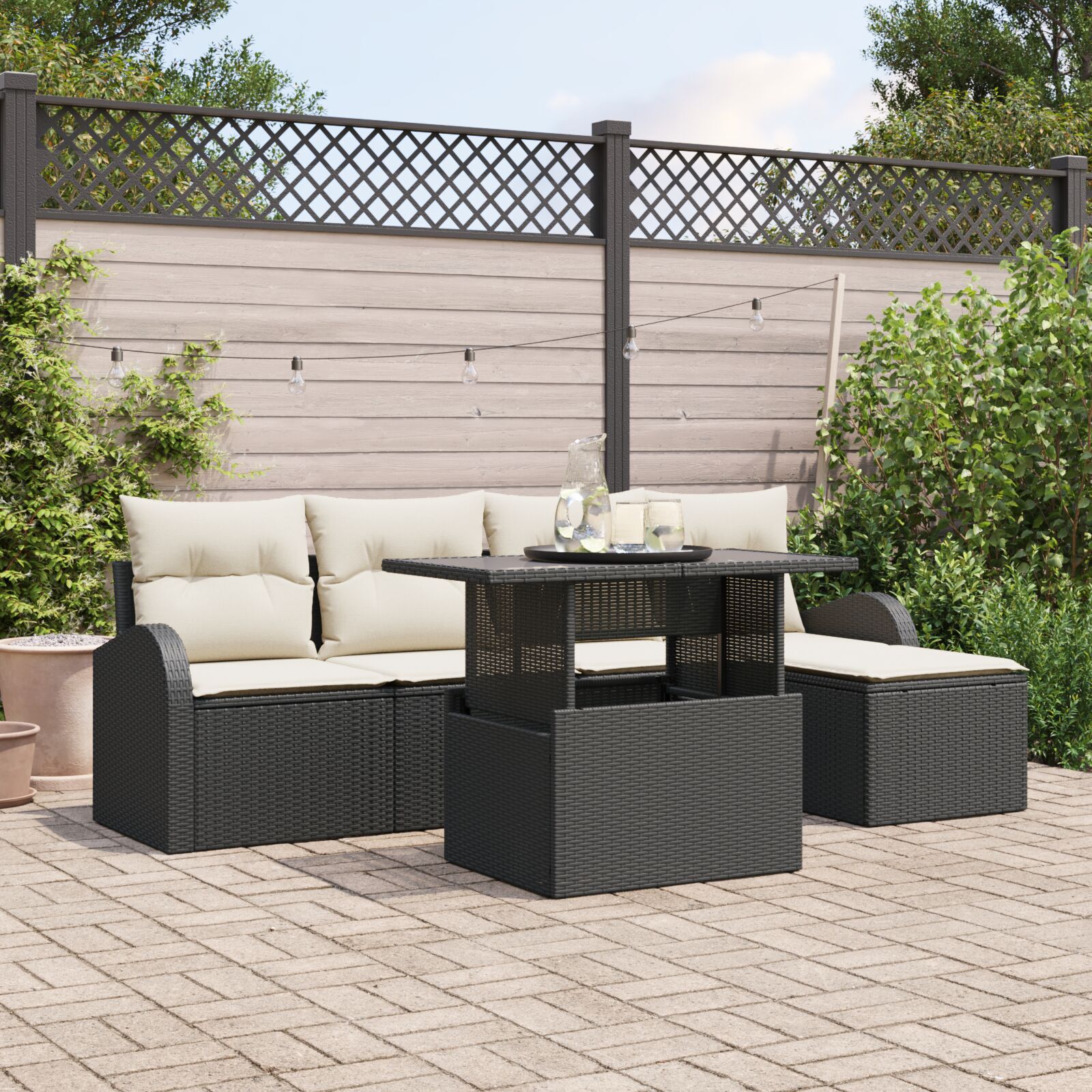 vidaXL Set de canapele pentru grădină cu pernă 6 pcs Negru Rattan poli vidaXL Set de canapele pentru grădină cu pernă 6 pcs Negru Rattan poli