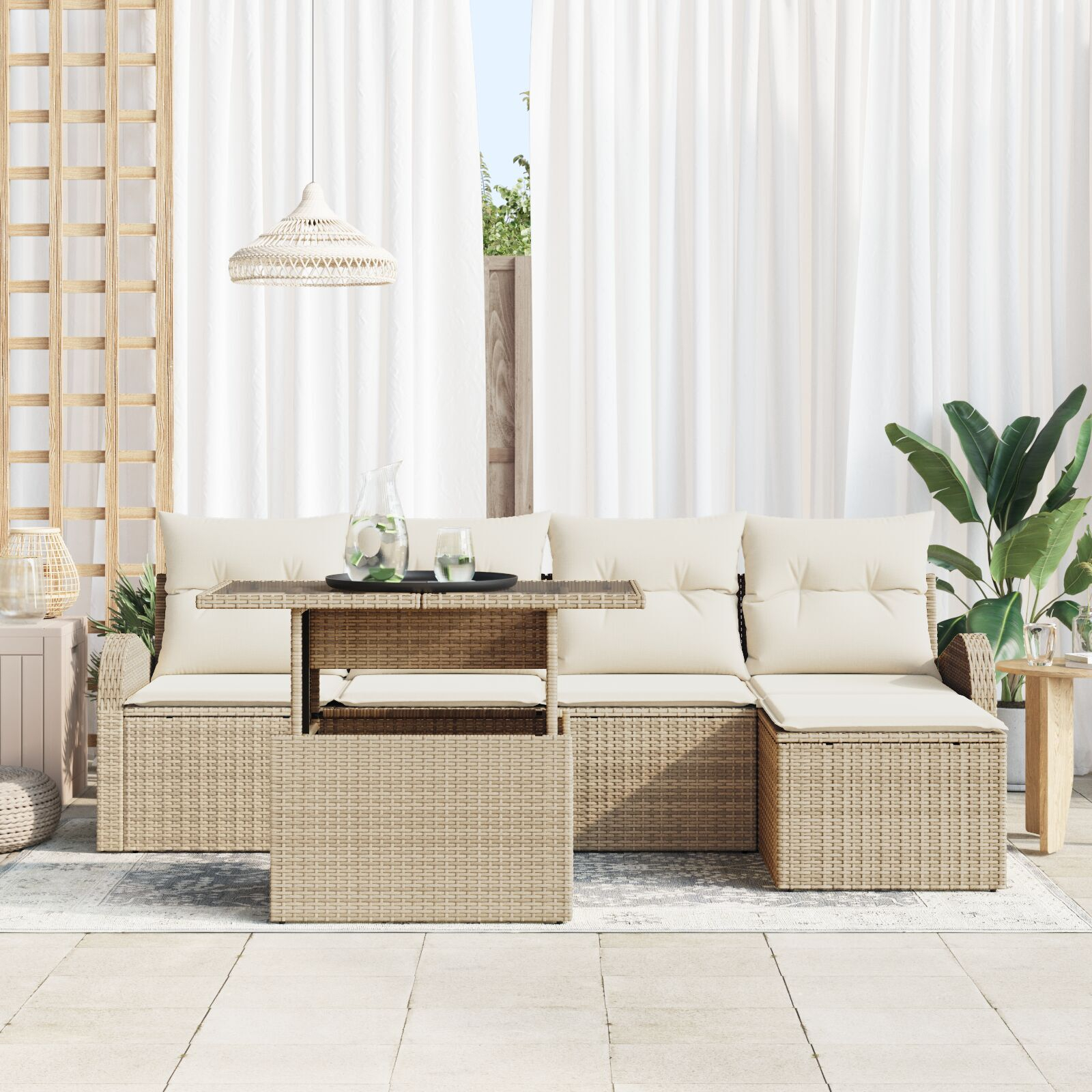 vidaXL Set de canapele pentru grădină cu pernă 6 pcs Bej Rattan poli vidaXL Set de canapele pentru grădină cu pernă 6 pcs Bej Rattan poli