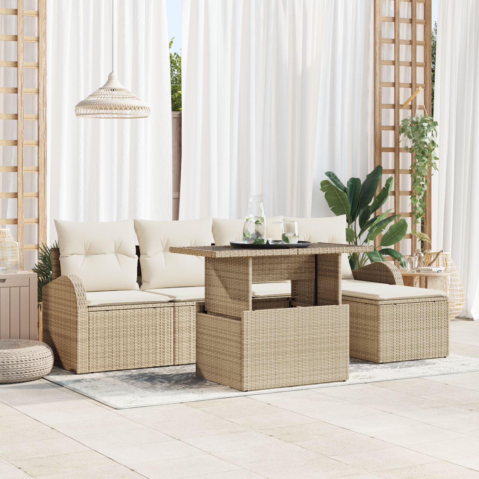 vidaXL Set de canapele pentru grădină cu pernă 6 pcs Bej Rattan poli vidaXL Set de canapele pentru grădină cu pernă 6 pcs Bej Rattan poli