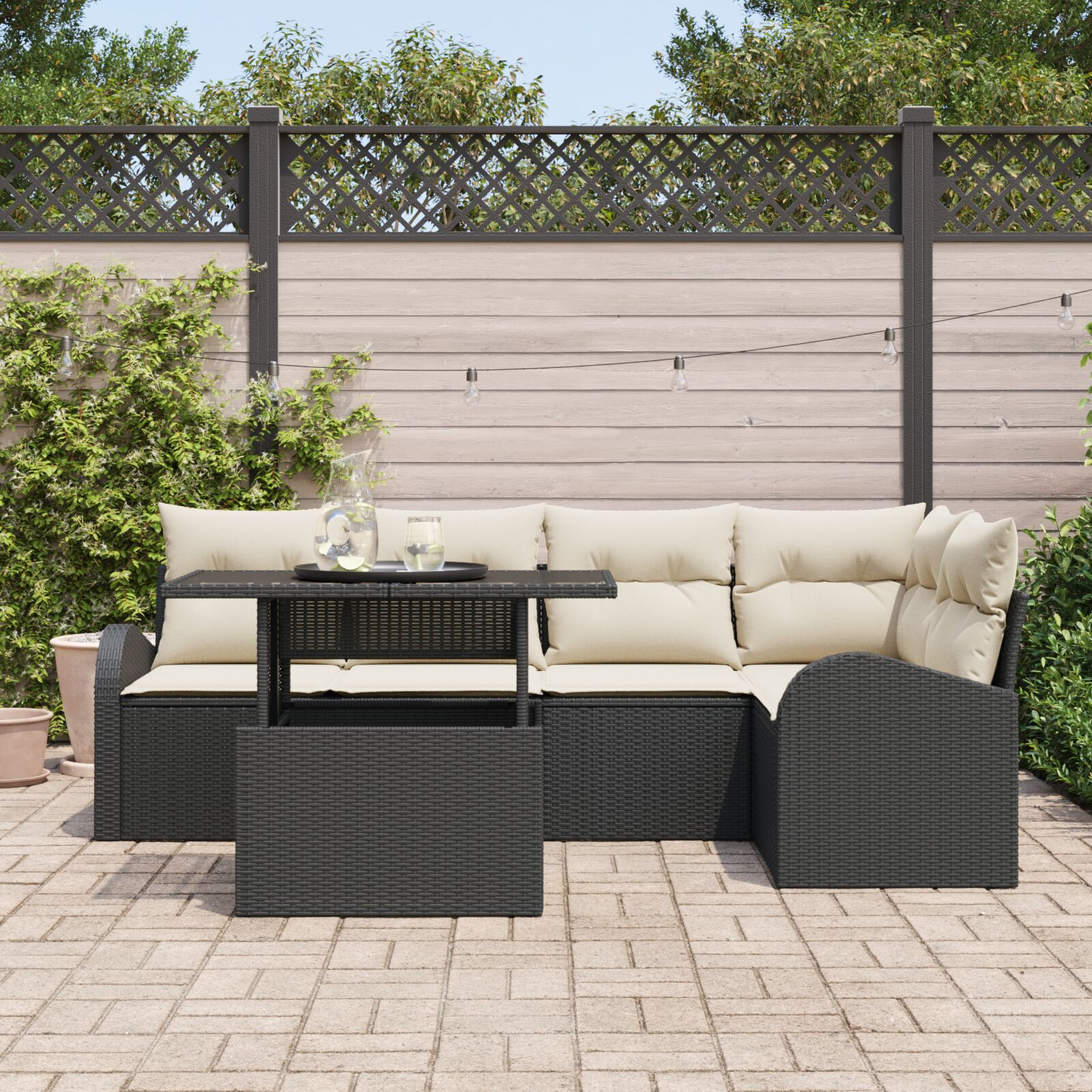 vidaXL Set de canapele pentru grădină 6 pcs Negru 100 x 55 x 73 cm