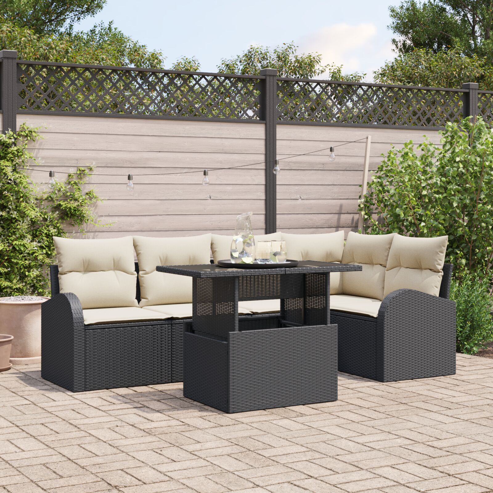 vidaXL Set de canapele pentru grădină 6 pcs Negru 100 x 55 x 73 cm
