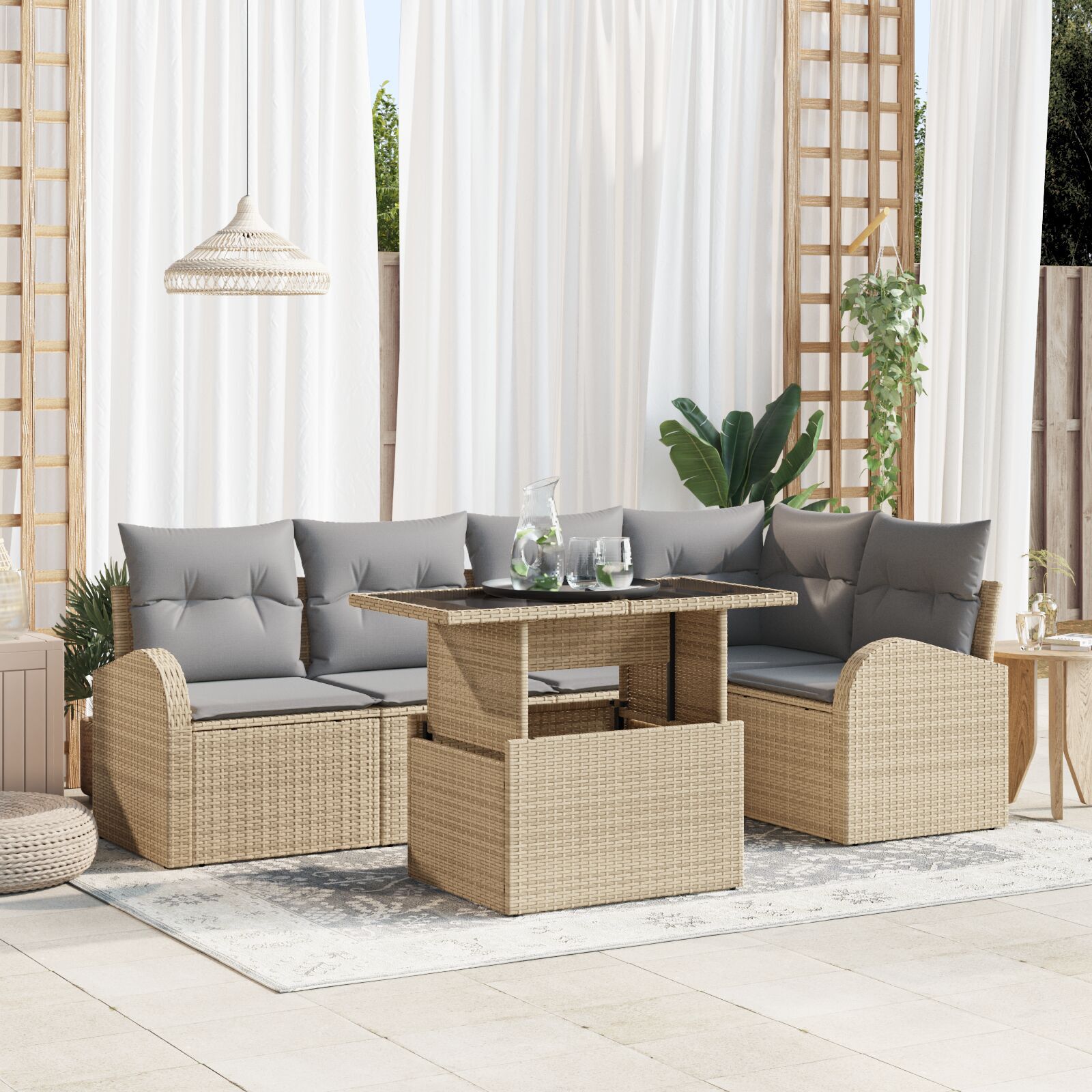 vidaXL Set de canapele pentru grădină 6 pcs Bej 100 x 55 x 73 cm