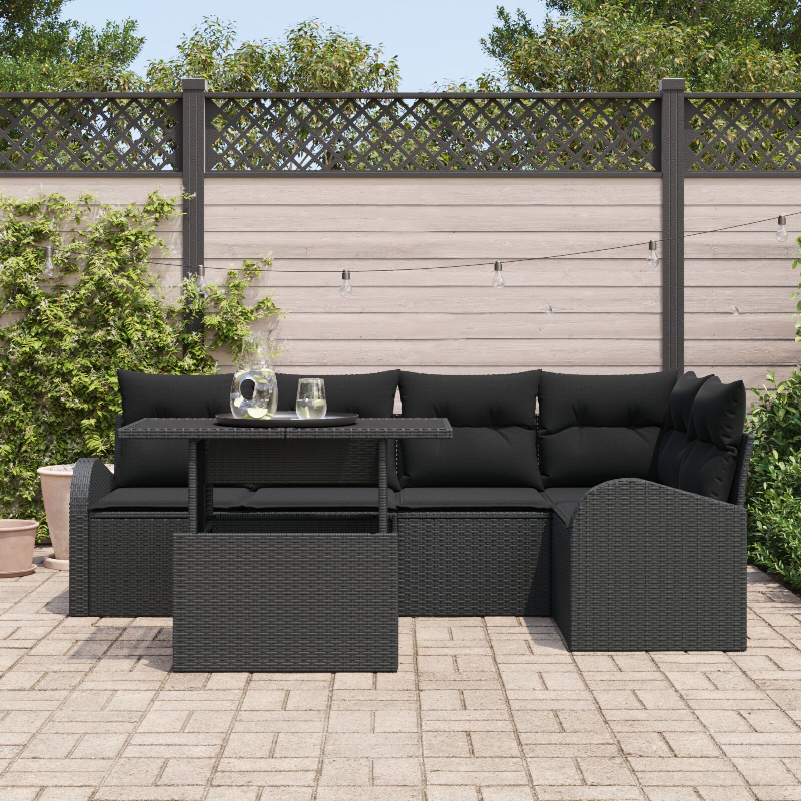 vidaXL Set de canapele pentru grădină 6 pcs Negru 100 x 55 x 73 cm