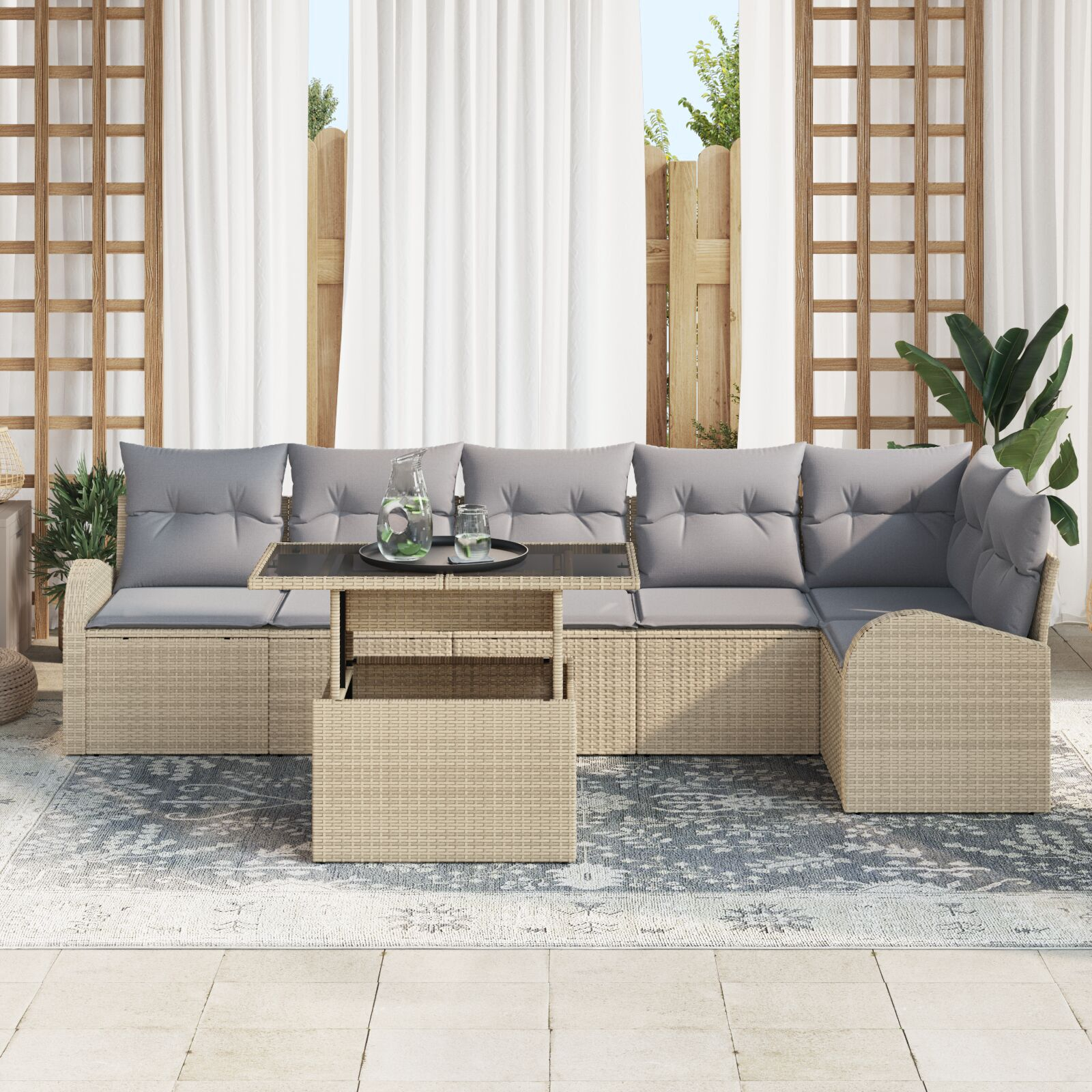vidaXL Set de canapele pentru grădină 7 pcs Bej 100 x 55 x 73 cm