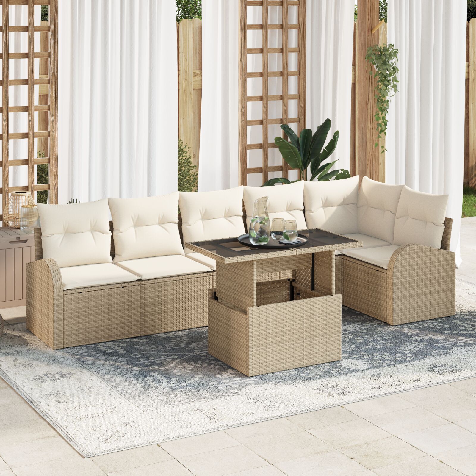 vidaXL Set de canapele pentru grădină 7 pcs Bej 100 x 55 x 73 cm