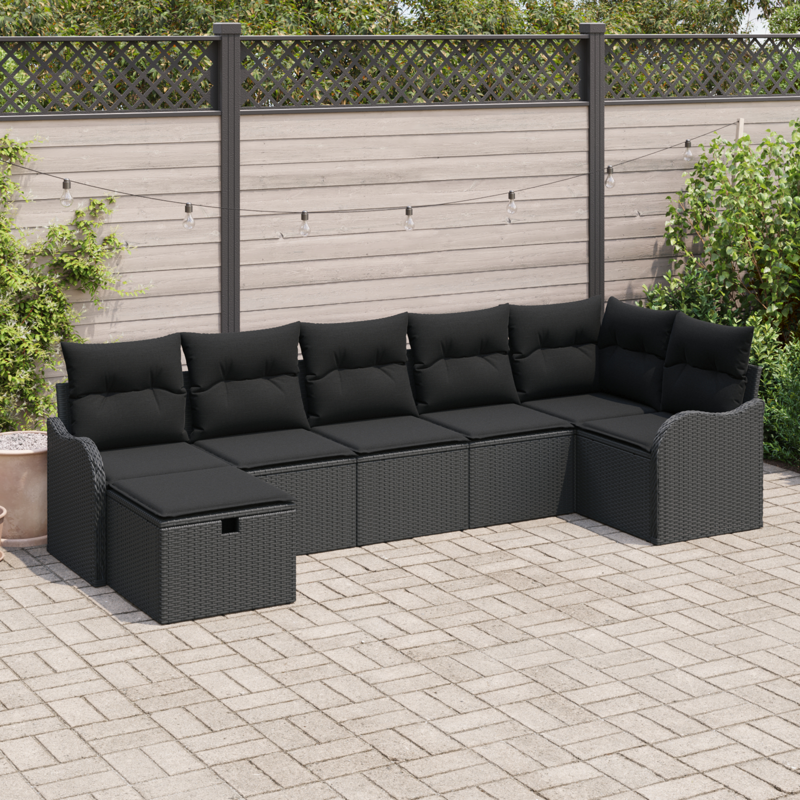 Set canapea de grădină vidaXL 7 piese cu perne Negru Ratan Poli Set canapea de grădină vidaXL 7 piese cu perne Negru Ratan Poli