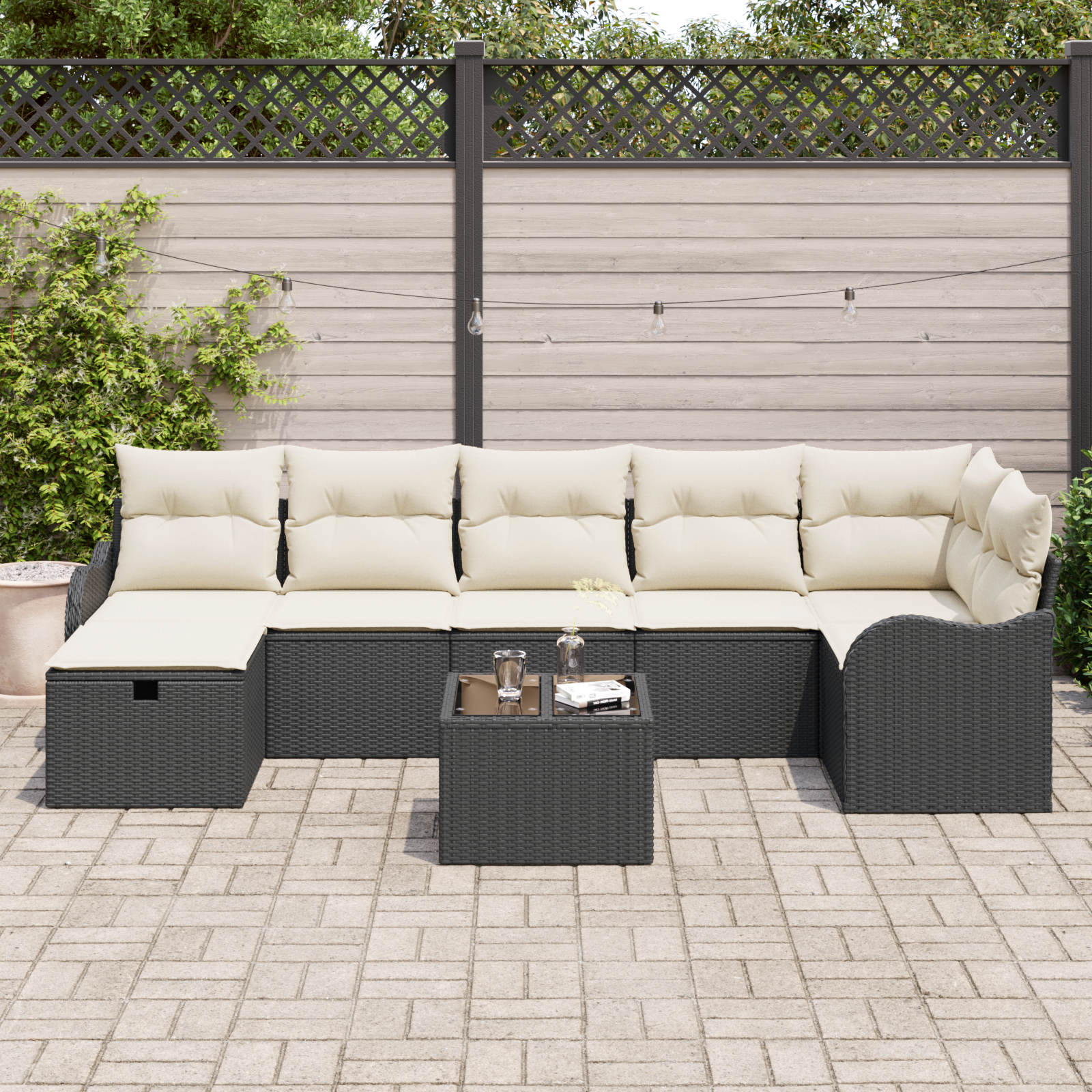 vidaXL Set de canapele pentru grădină cu pernă 8 pcs negru și crem