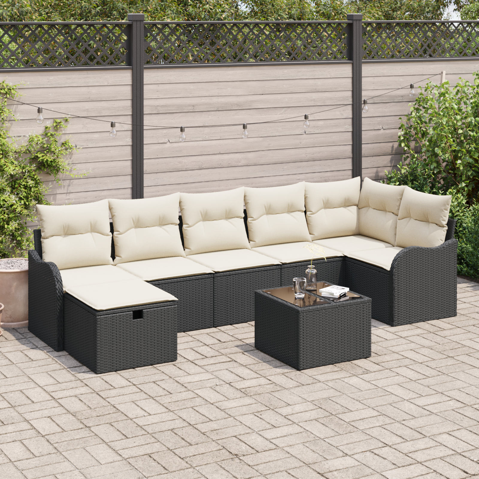 vidaXL Set de canapele pentru grădină cu pernă 8 pcs negru și crem
