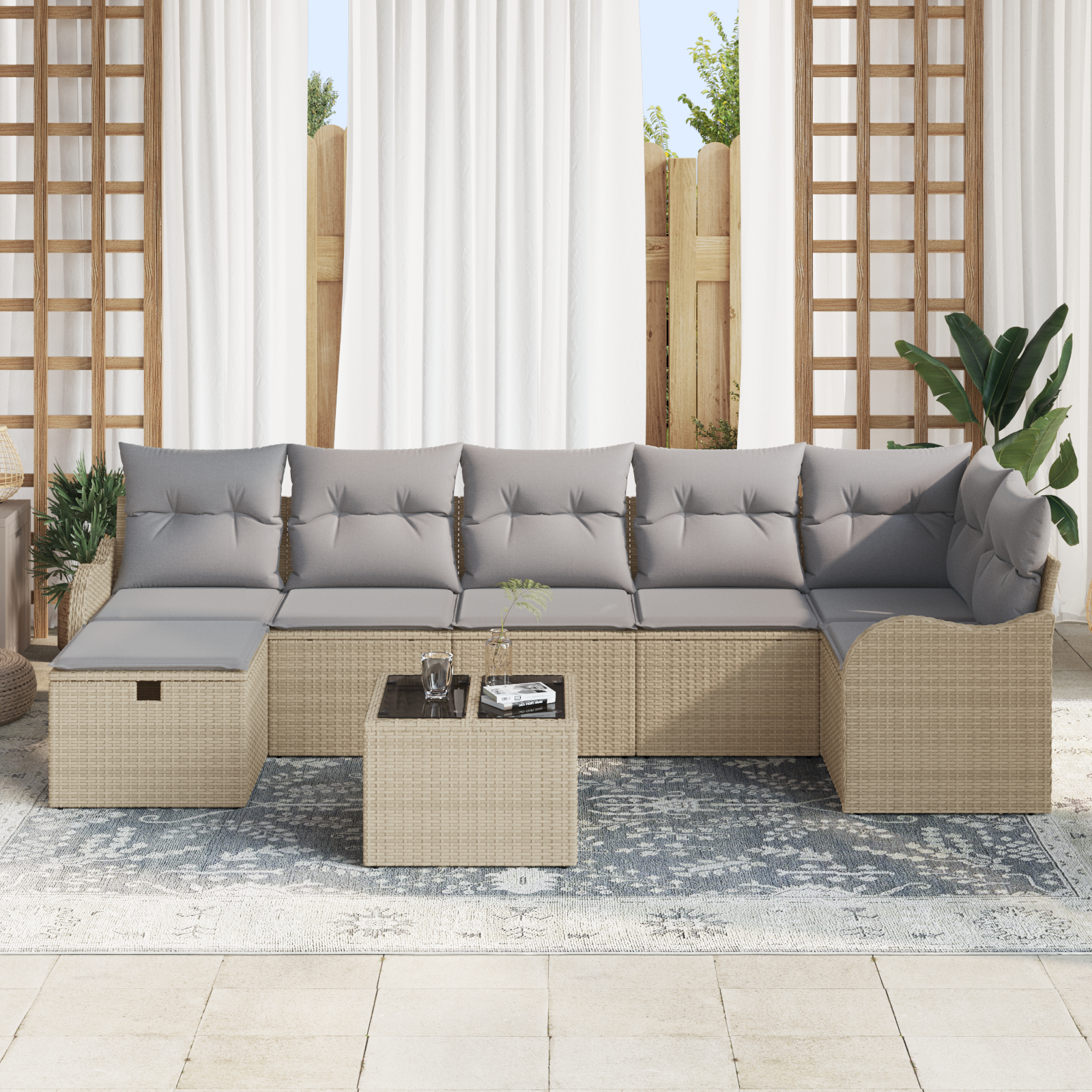 vidaXL Set de canapele pentru grădină 8 pcs bej și gri deschis