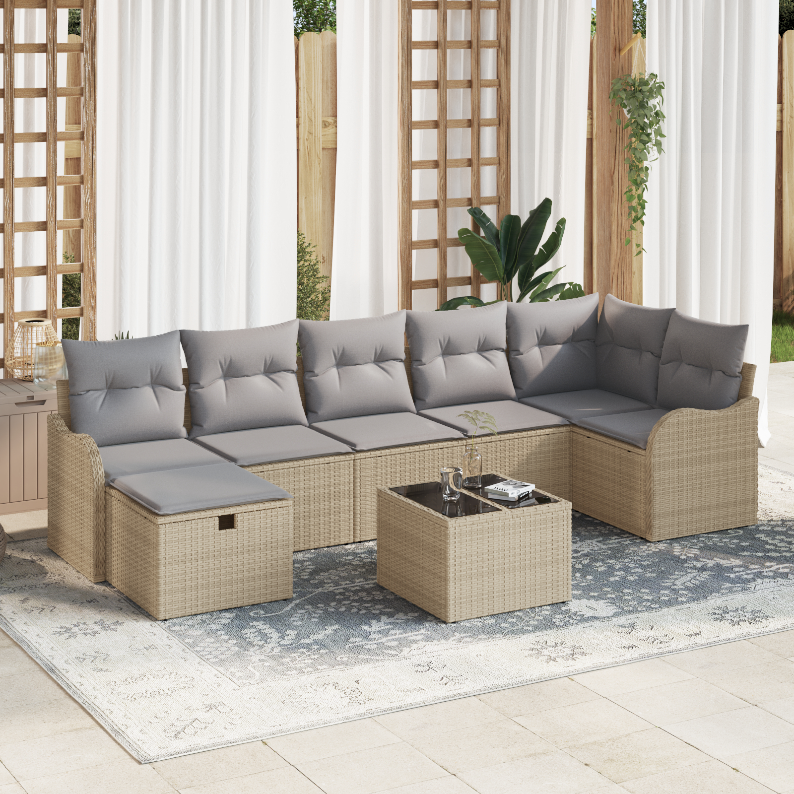 vidaXL Set de canapele pentru grădină 8 pcs bej și gri deschis