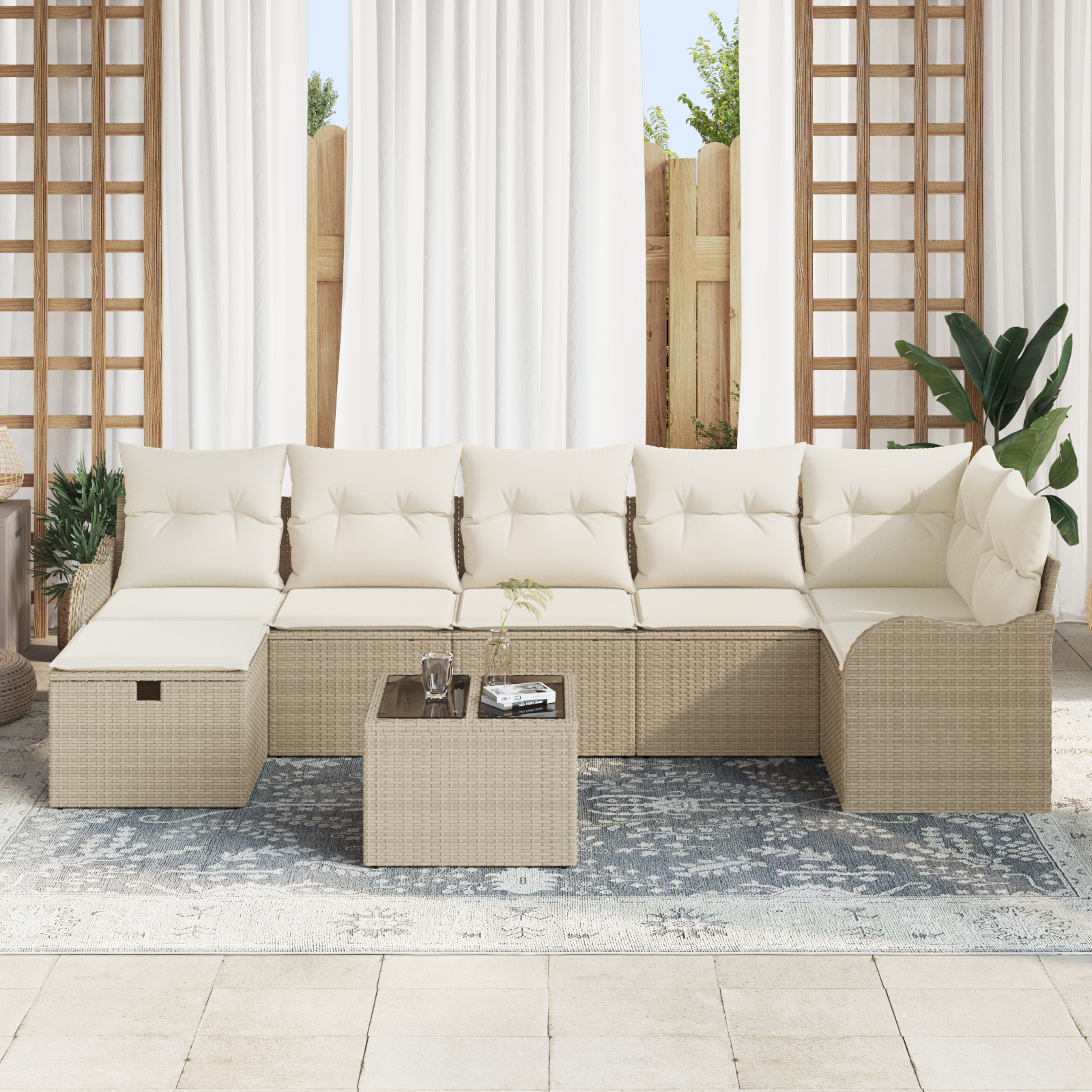 vidaXL Set de canapele pentru grădină cu pernă 8 pcs bej și crem