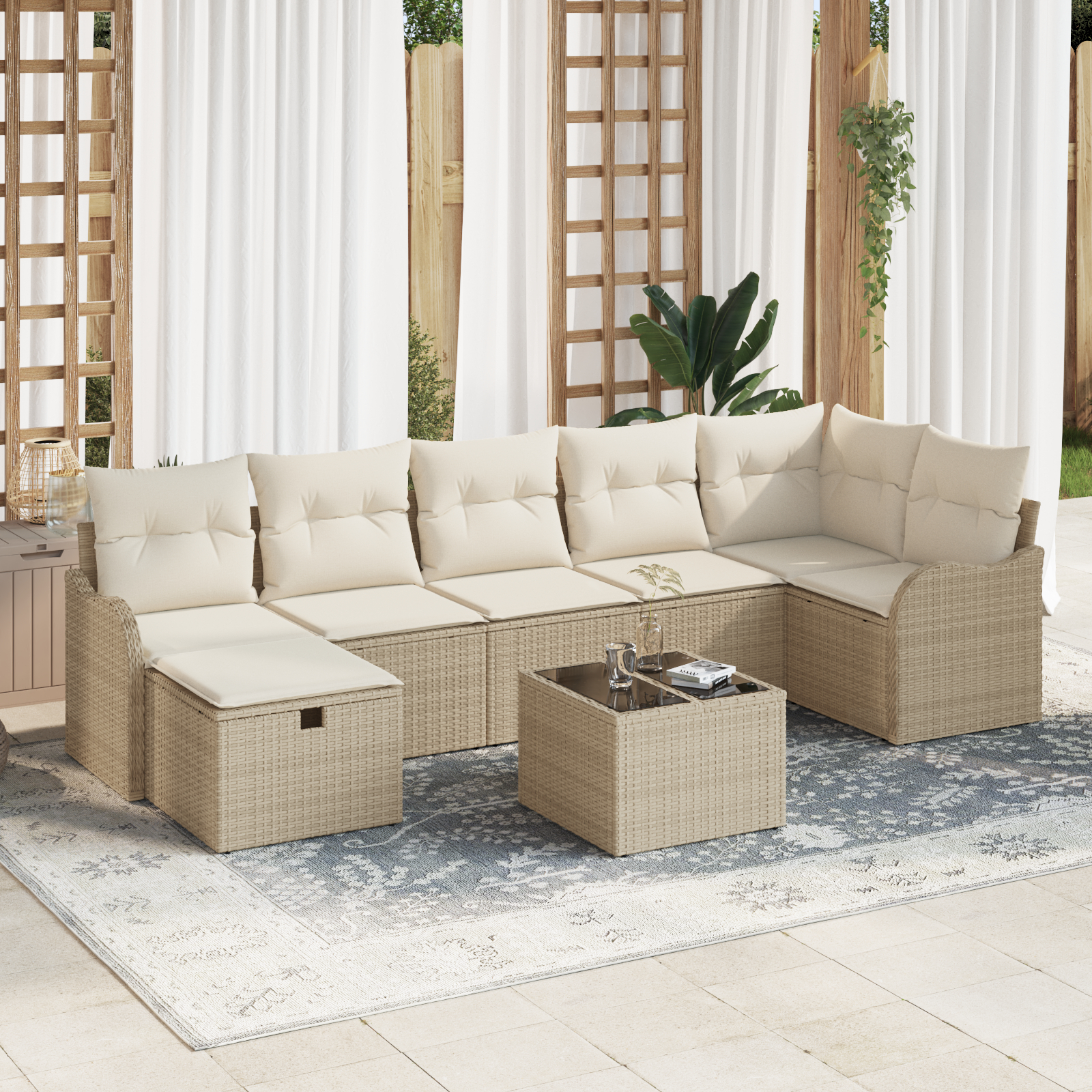 vidaXL Set de canapele pentru grădină cu pernă 8 pcs bej și crem