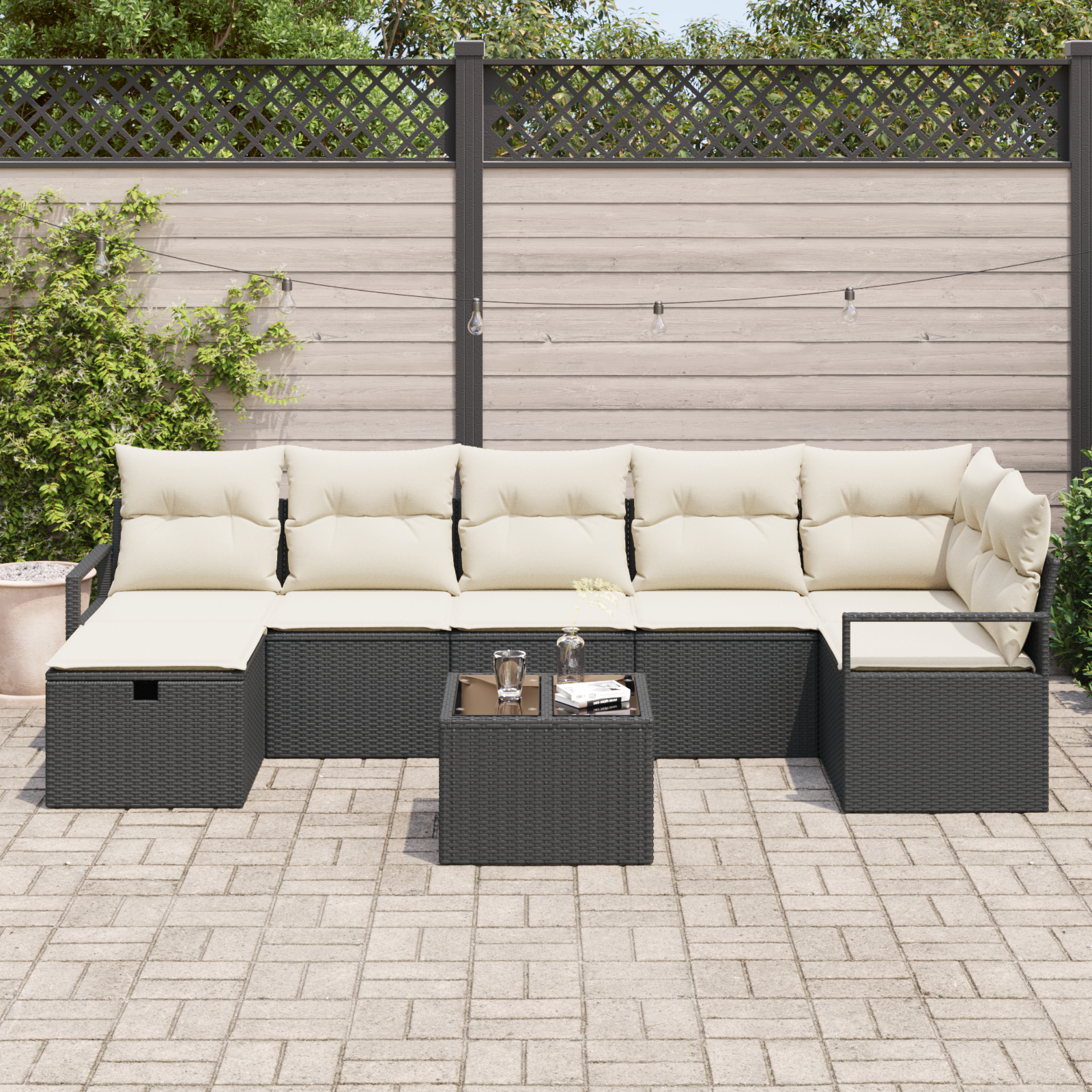 vidaXL Set de canapele pentru grădină cu pernă 8 pcs negru și crem