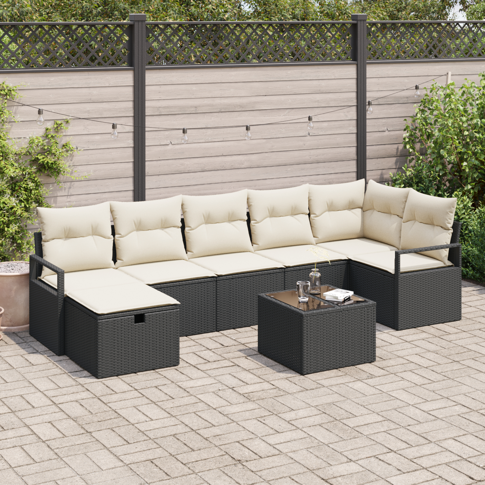 vidaXL Set de canapele pentru grădină cu pernă 8 pcs negru și crem