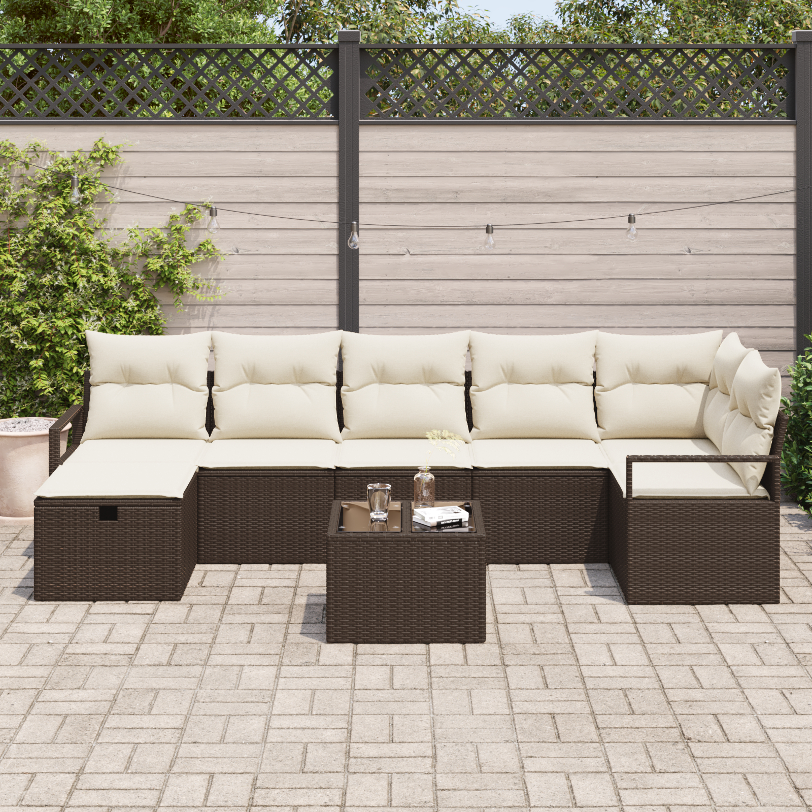 vidaXL Set de canapele pentru grădină cu pernă 8 pcs maro și crem