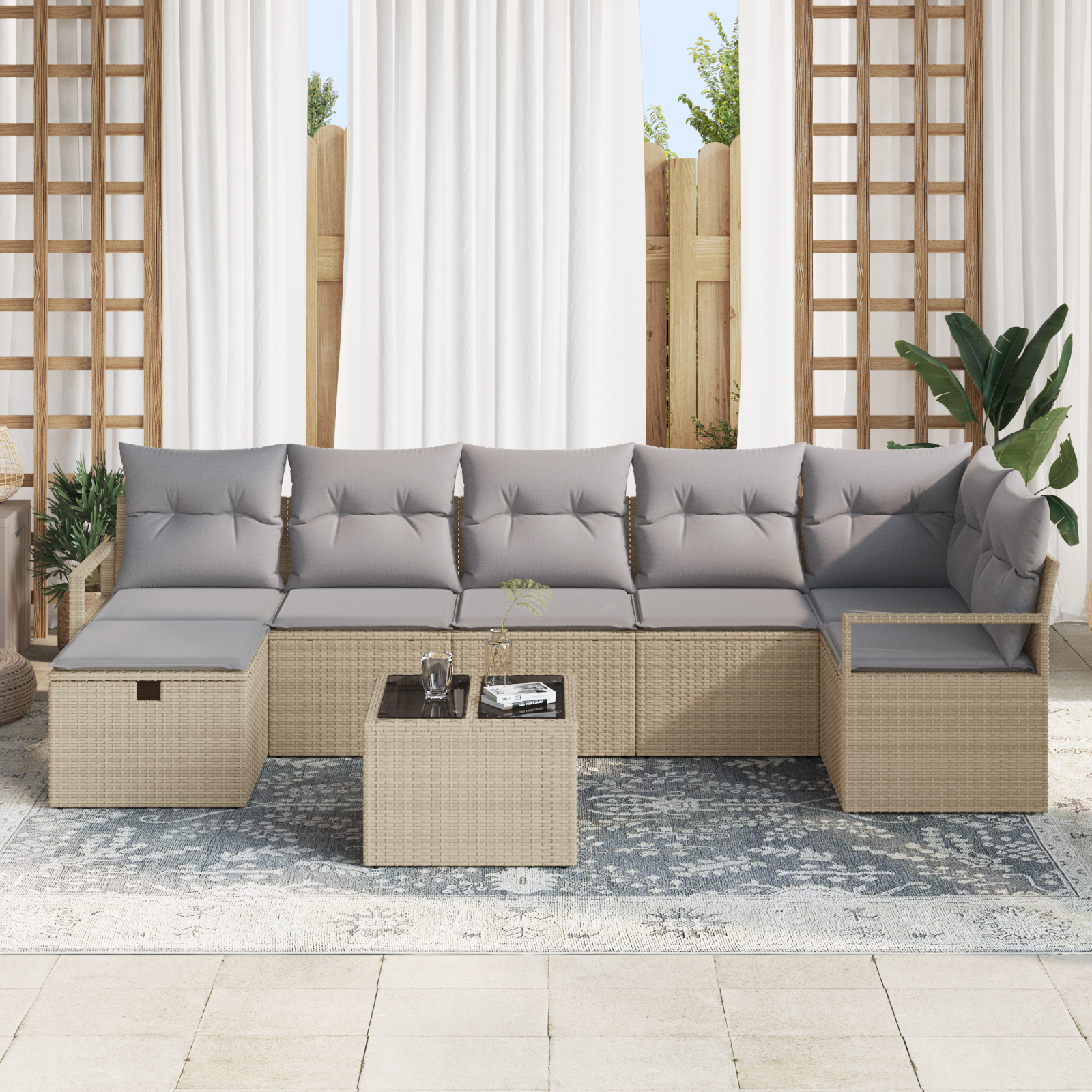 vidaXL Set de canapele pentru grădină 8 pcs bej și gri deschis