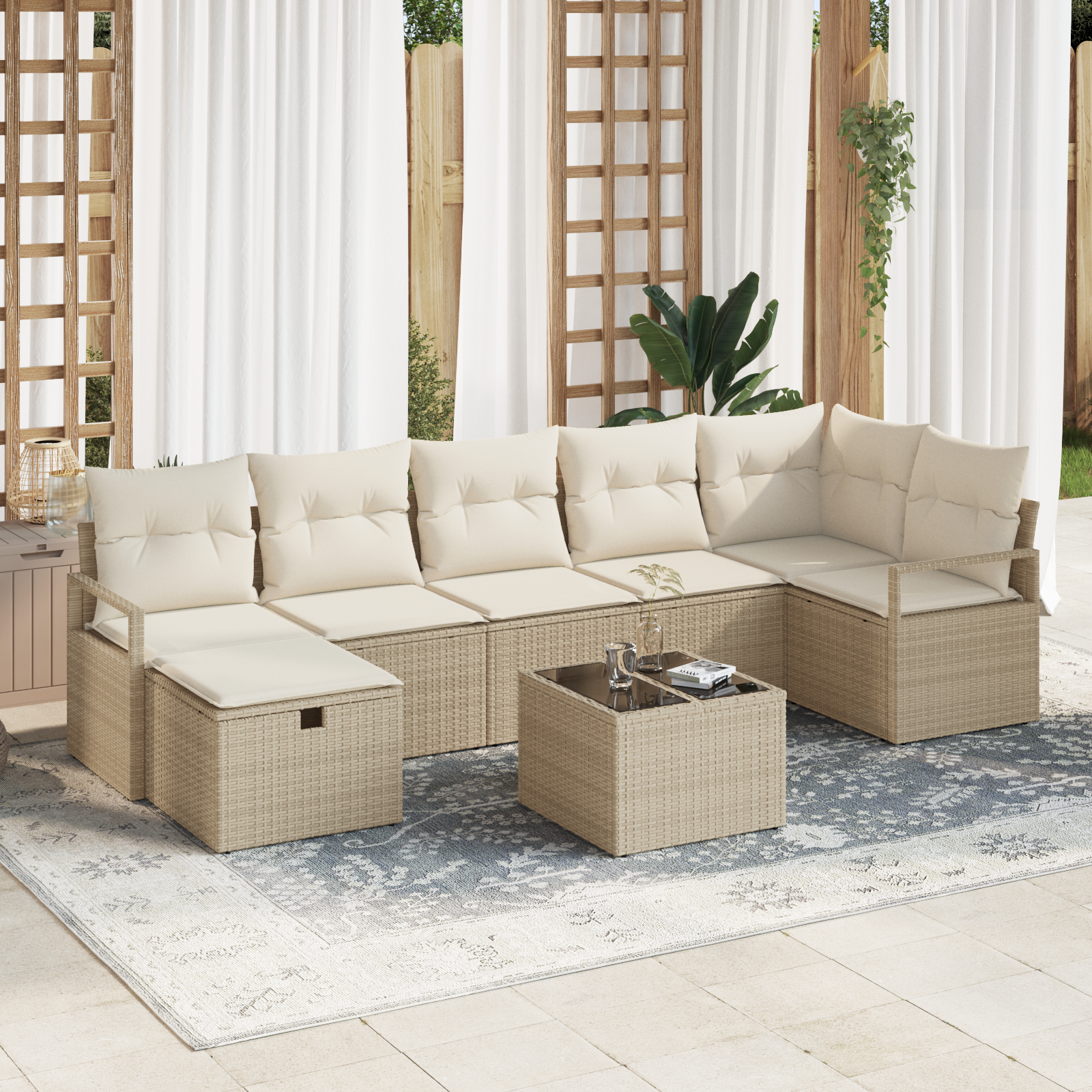 vidaXL Set de canapele pentru grădină cu pernă 8 pcs bej și crem