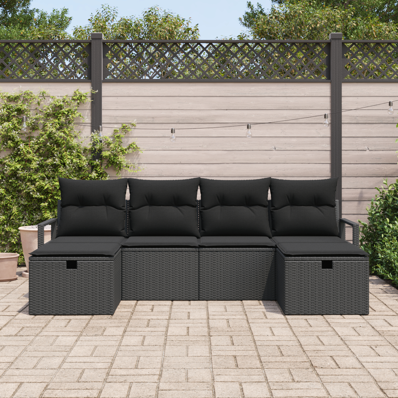 Set canapea grădină 6 piese cu perne din ratan negru