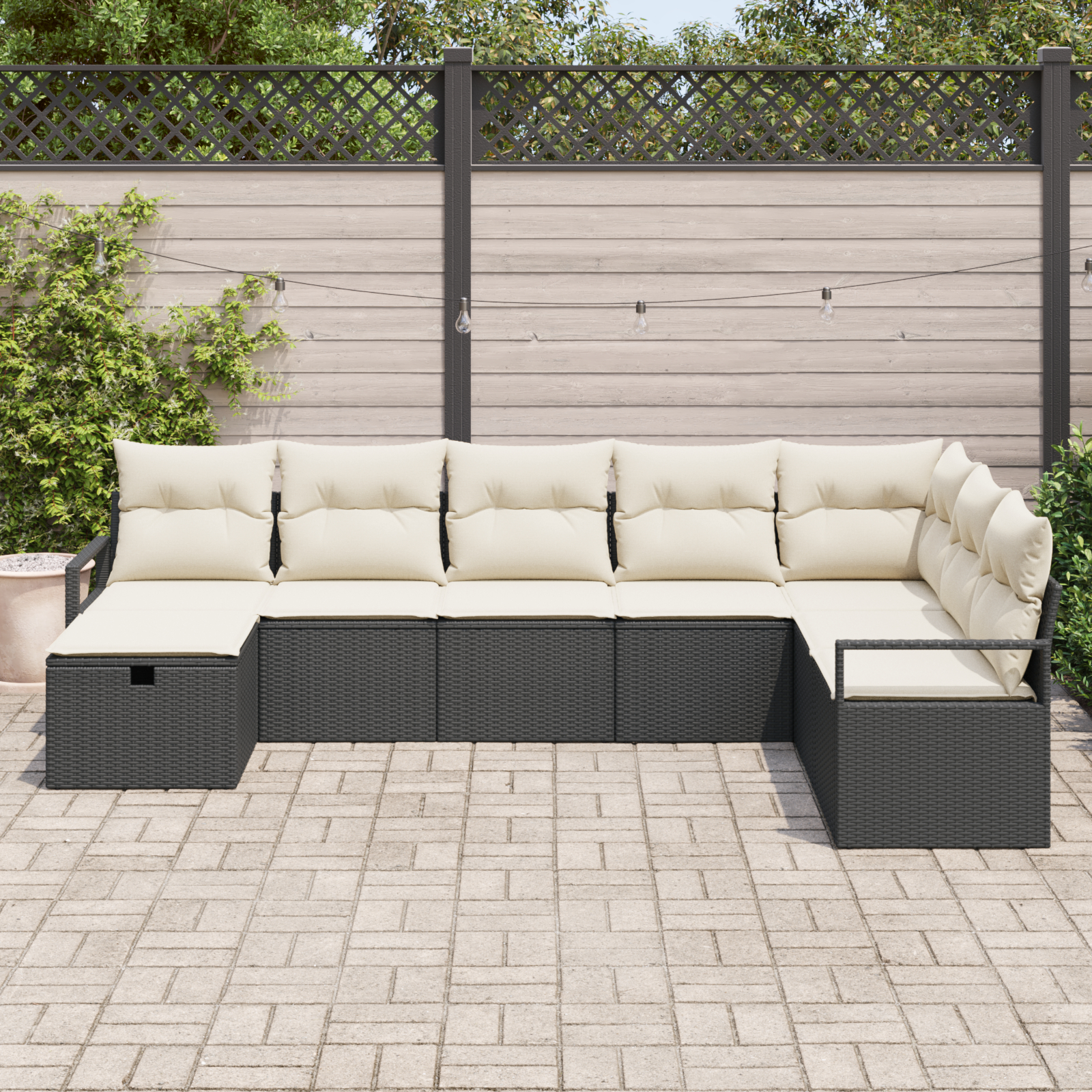 vidaXL Set de canapele pentru grădină cu pernă 8 pcs negru și crem