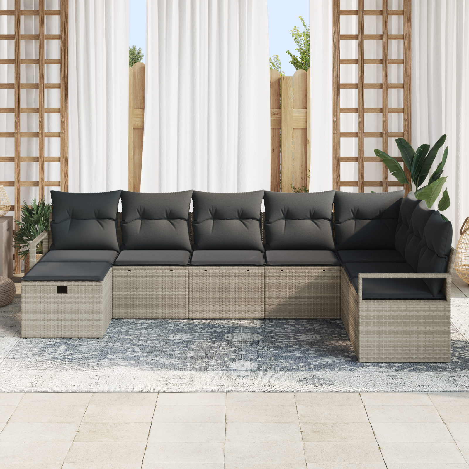 vidaXL Set de canapele pentru grădină cu pernă 8 pcs Gri deschis