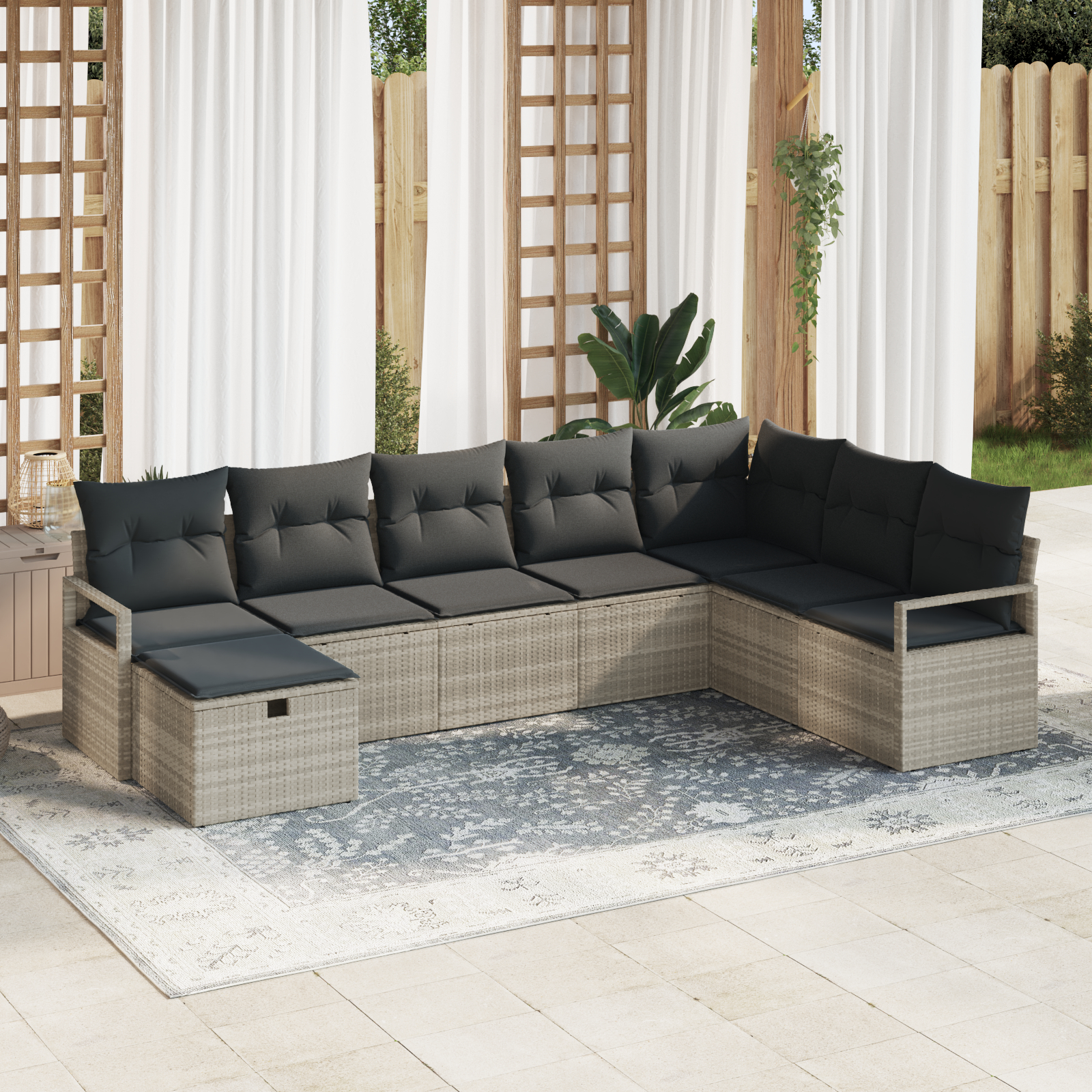 vidaXL Set de canapele pentru grădină cu pernă 8 pcs Gri deschis