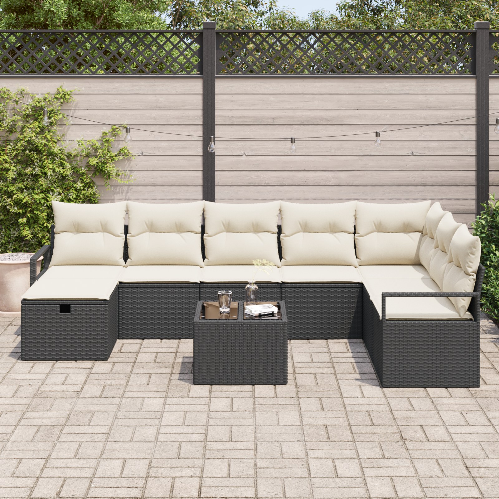 vidaXL Set de canapele pentru grădină cu pernă 9 pcs negru și crem vidaXL Set de canapele pentru grădină cu pernă 9 pcs negru și crem