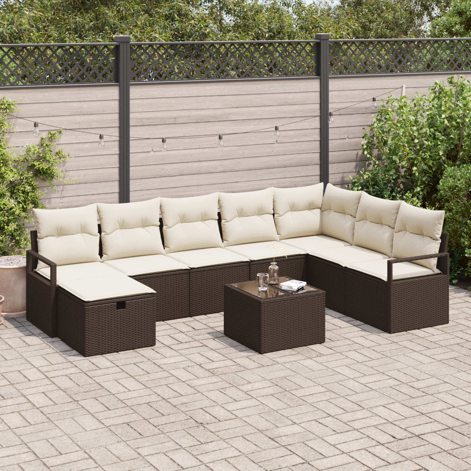 vidaXL Set de canapele pentru grădină cu pernă 9 pcs maro și crem
