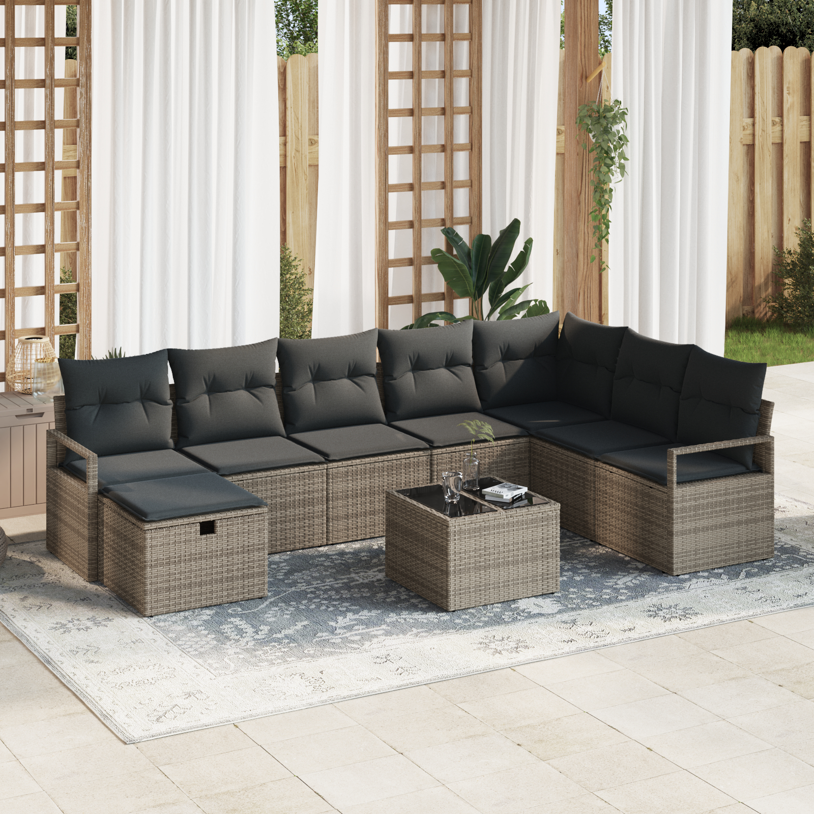 vidaXL Set de canapele pentru grădină 9 pcs Gri 287 x 177 x 85 cm vidaXL Set de canapele pentru grădină 9 pcs Gri 287 x 177 x 85 cm
