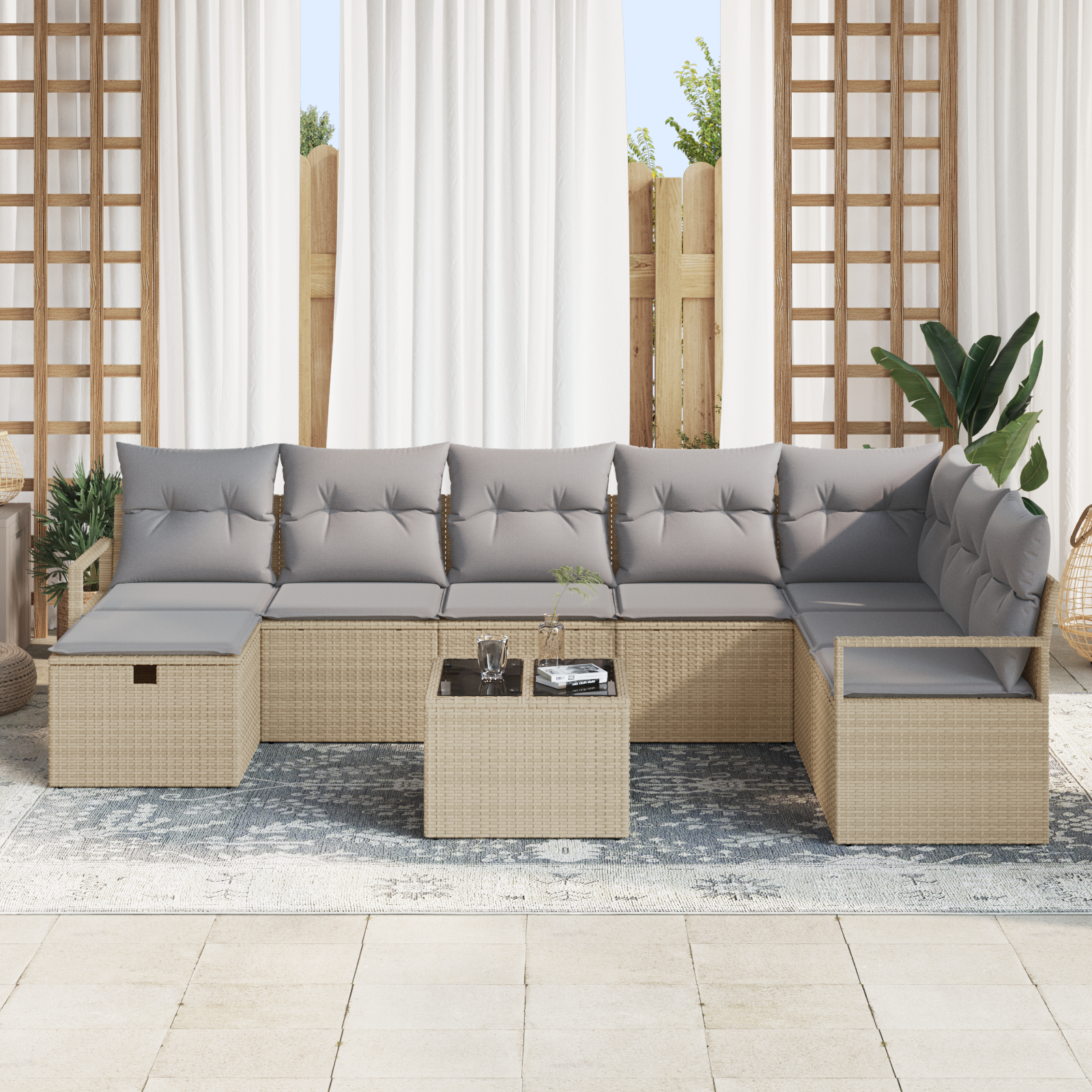 vidaXL Set de canapele pentru grădină 9 pcs bej și gri deschis