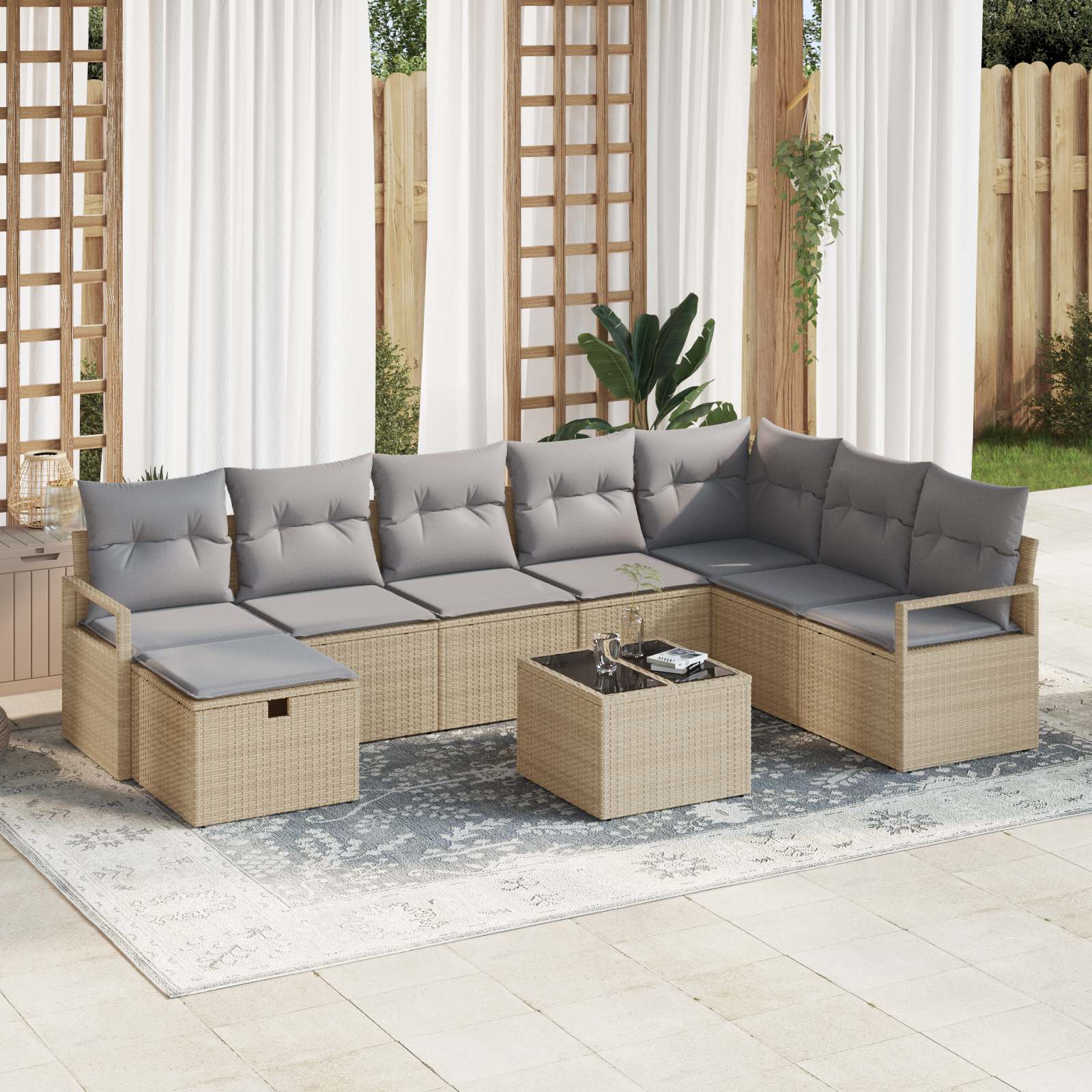vidaXL Set de canapele pentru grădină 9 pcs bej și gri deschis