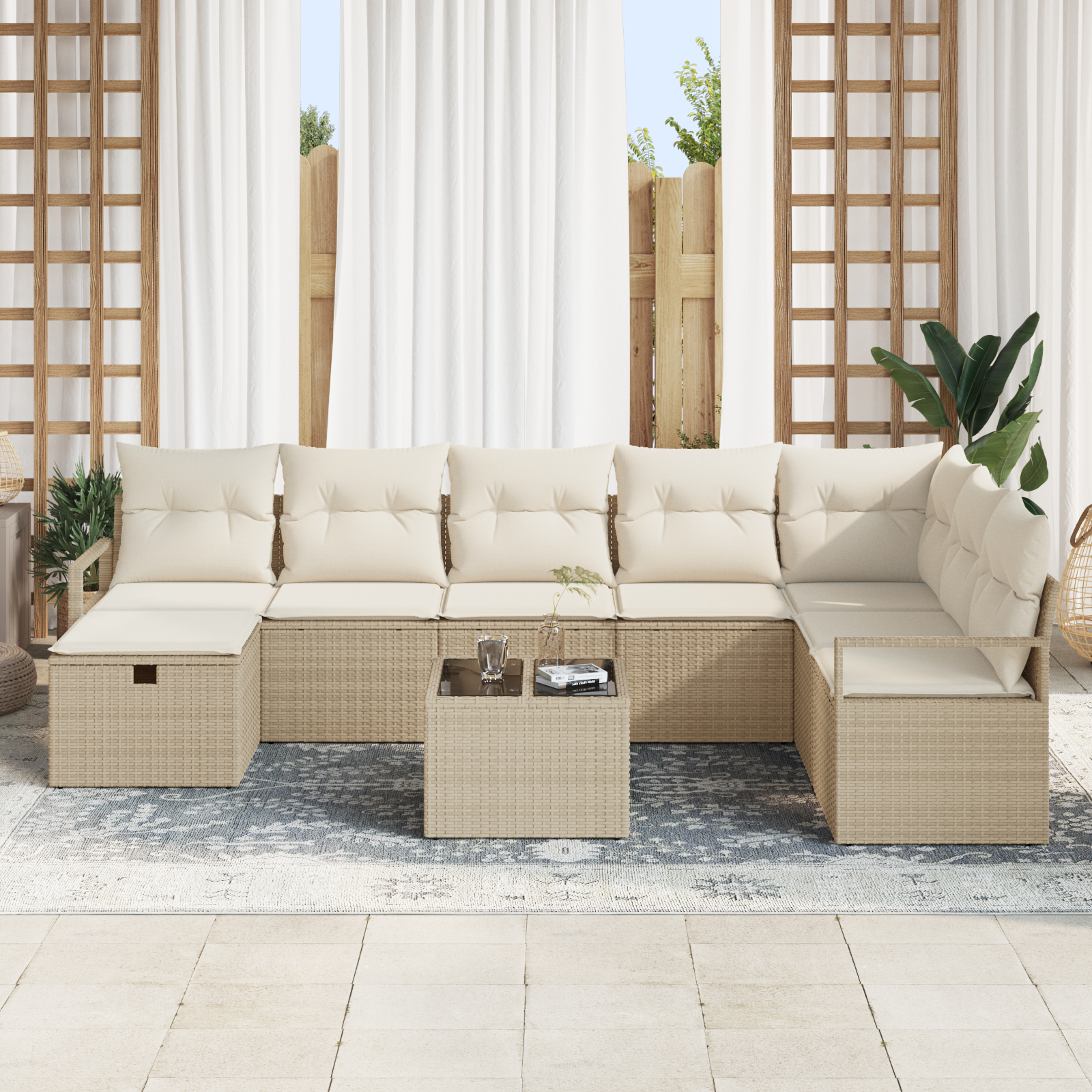 vidaXL Set de canapele pentru grădină cu pernă 9 pcs bej și crem