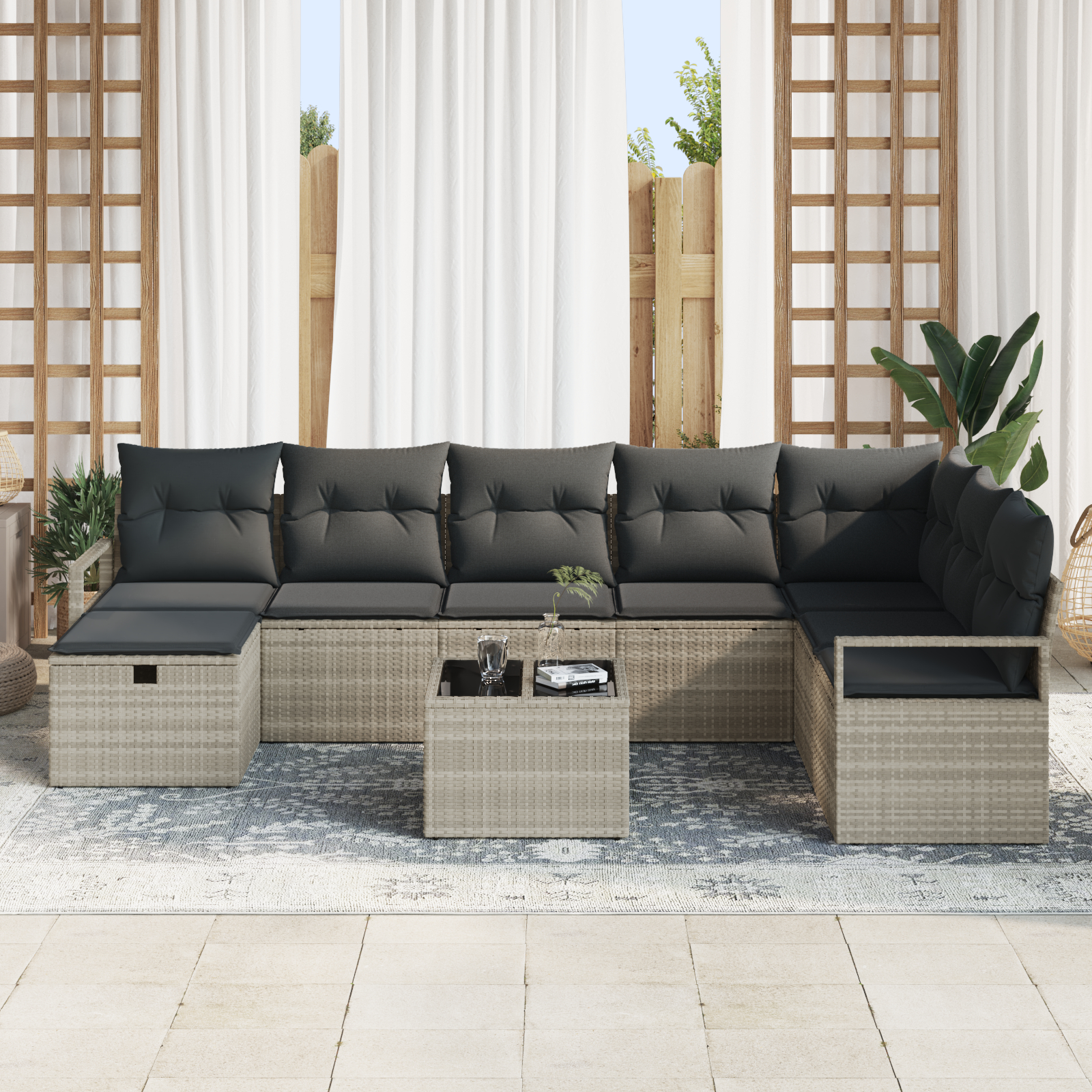 vidaXL Set de canapele pentru grădină cu pernă 9 pcs Gri deschis
