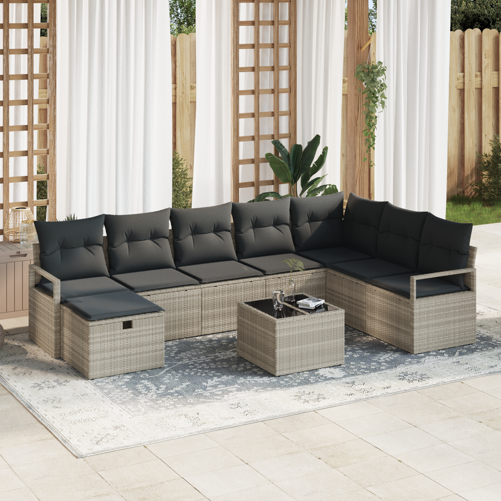 vidaXL Set de canapele pentru grădină cu pernă 9 pcs Gri deschis